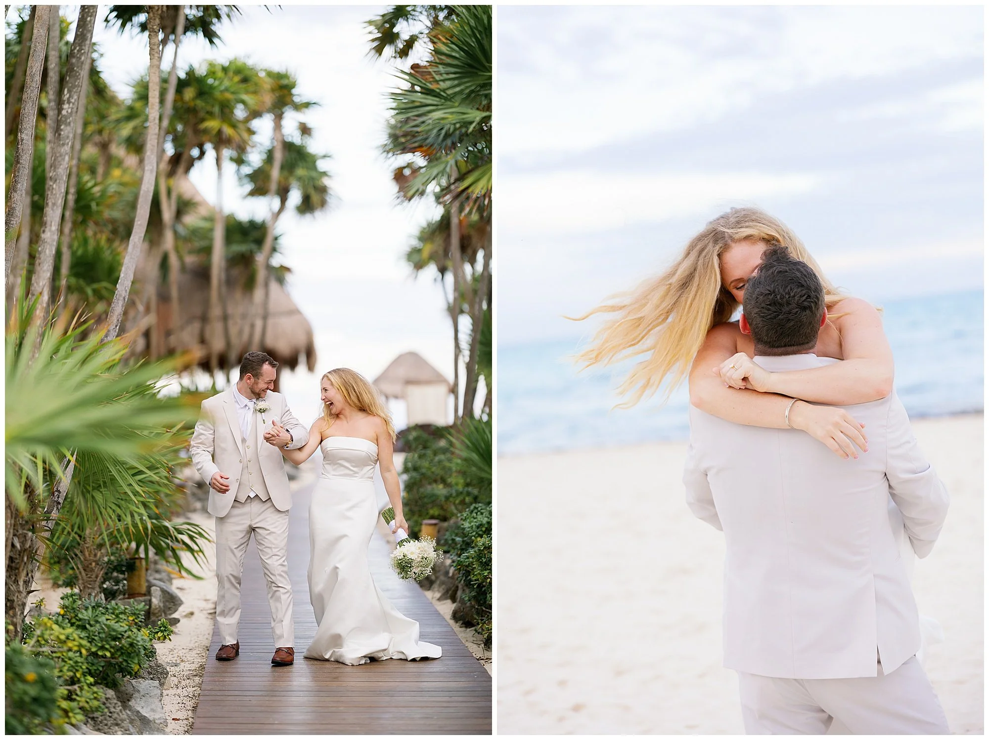  bride and groom on beach pathway at valentin imperial resort in riviera maya 