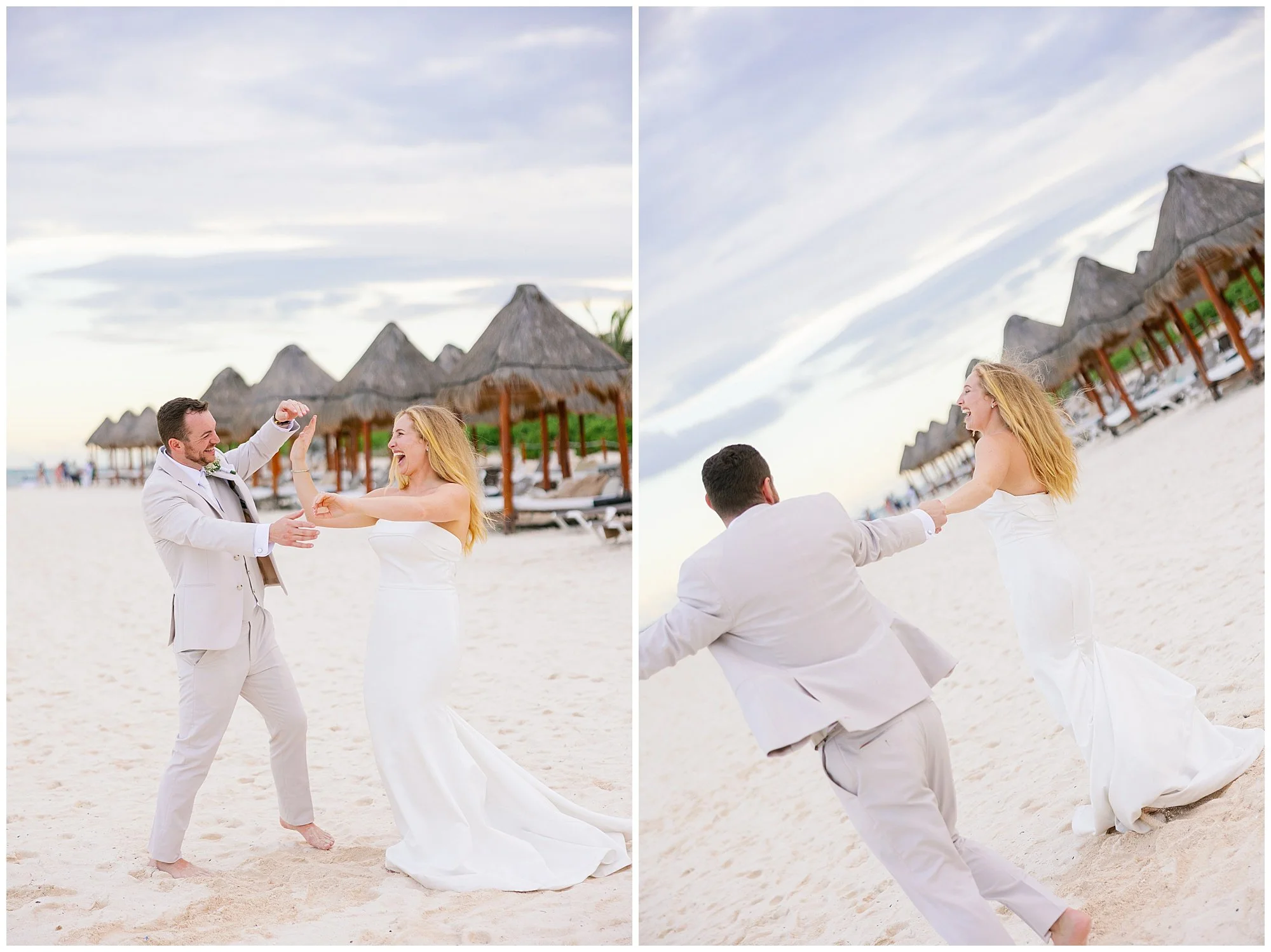  bride and groom dancing on the beach at valentin imperial resort in riviera maya 