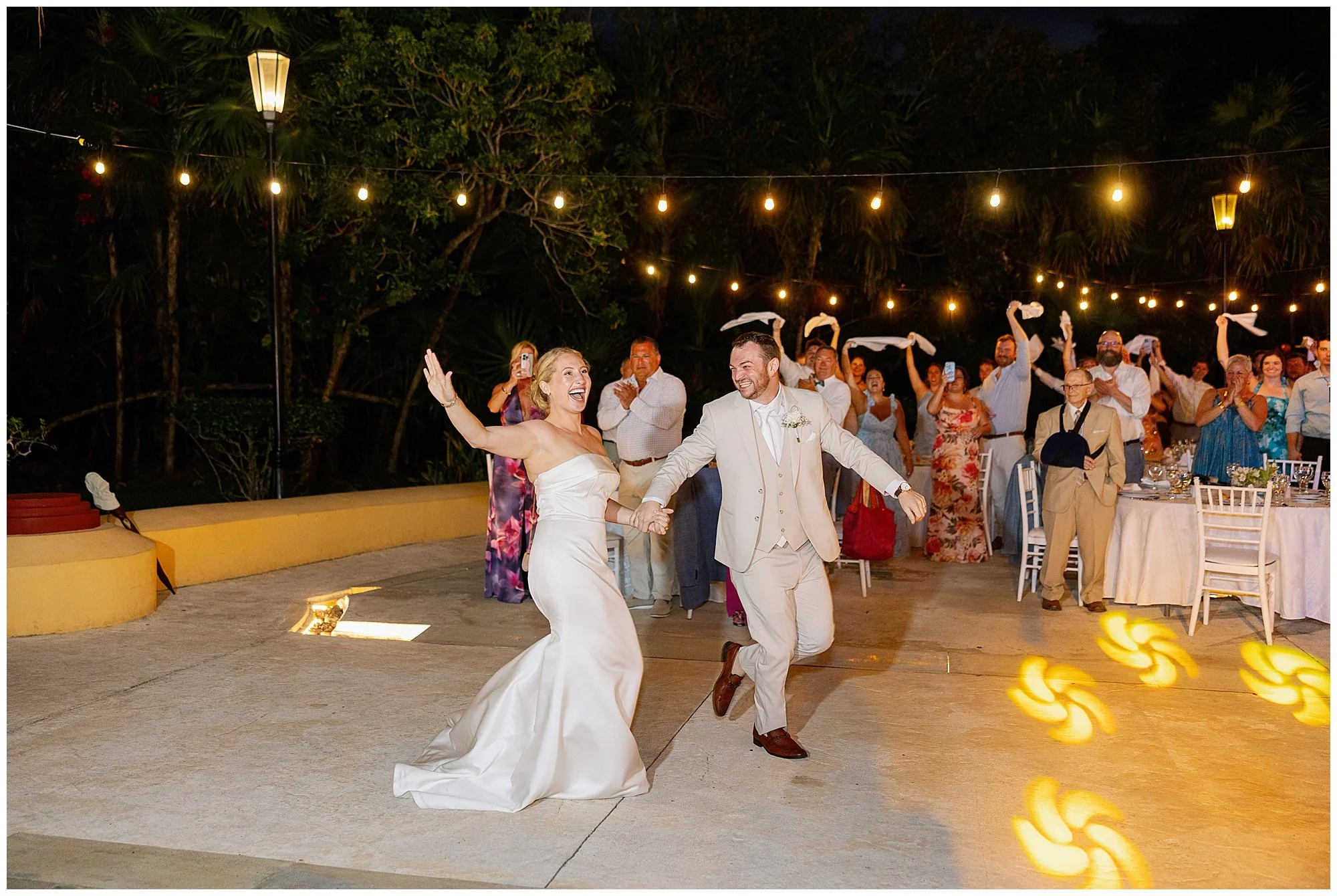  bride and groom entering reception at valentin imperial resort in riviera maya 