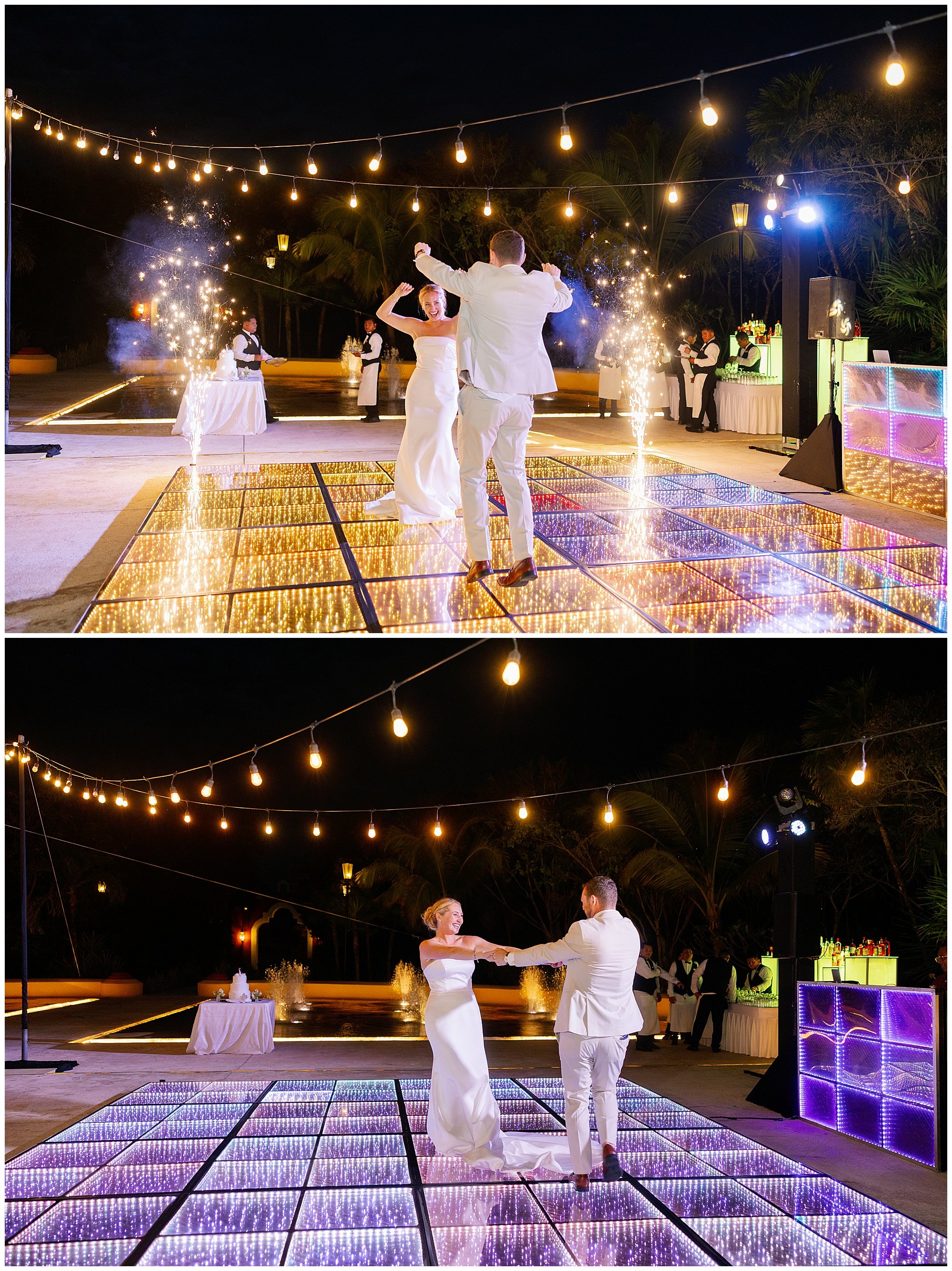  bride and groom dancing at reception at valentin imperial resort in riviera maya 