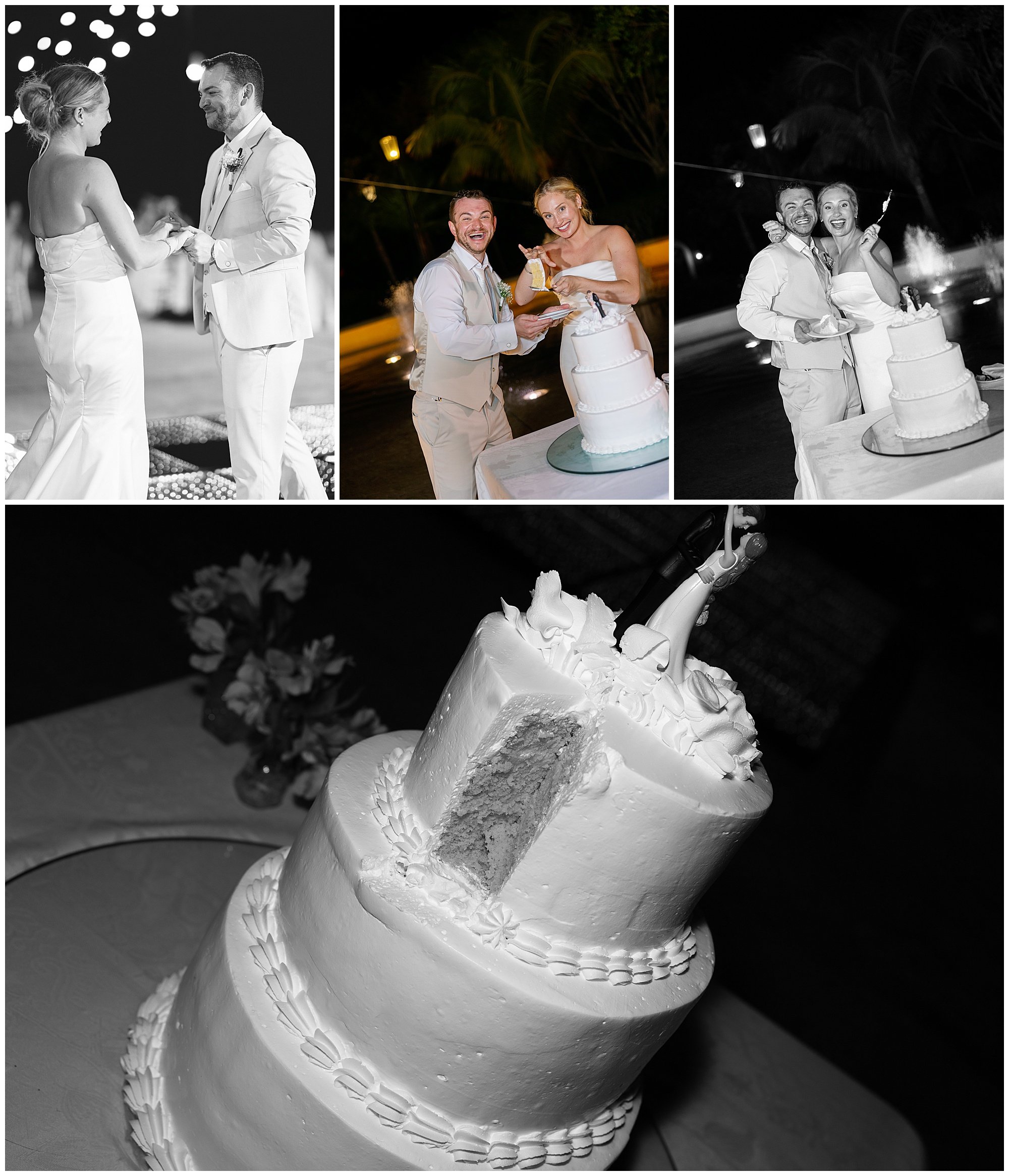  bride and groom cutting the cake at valentin imperial resort in riviera maya 