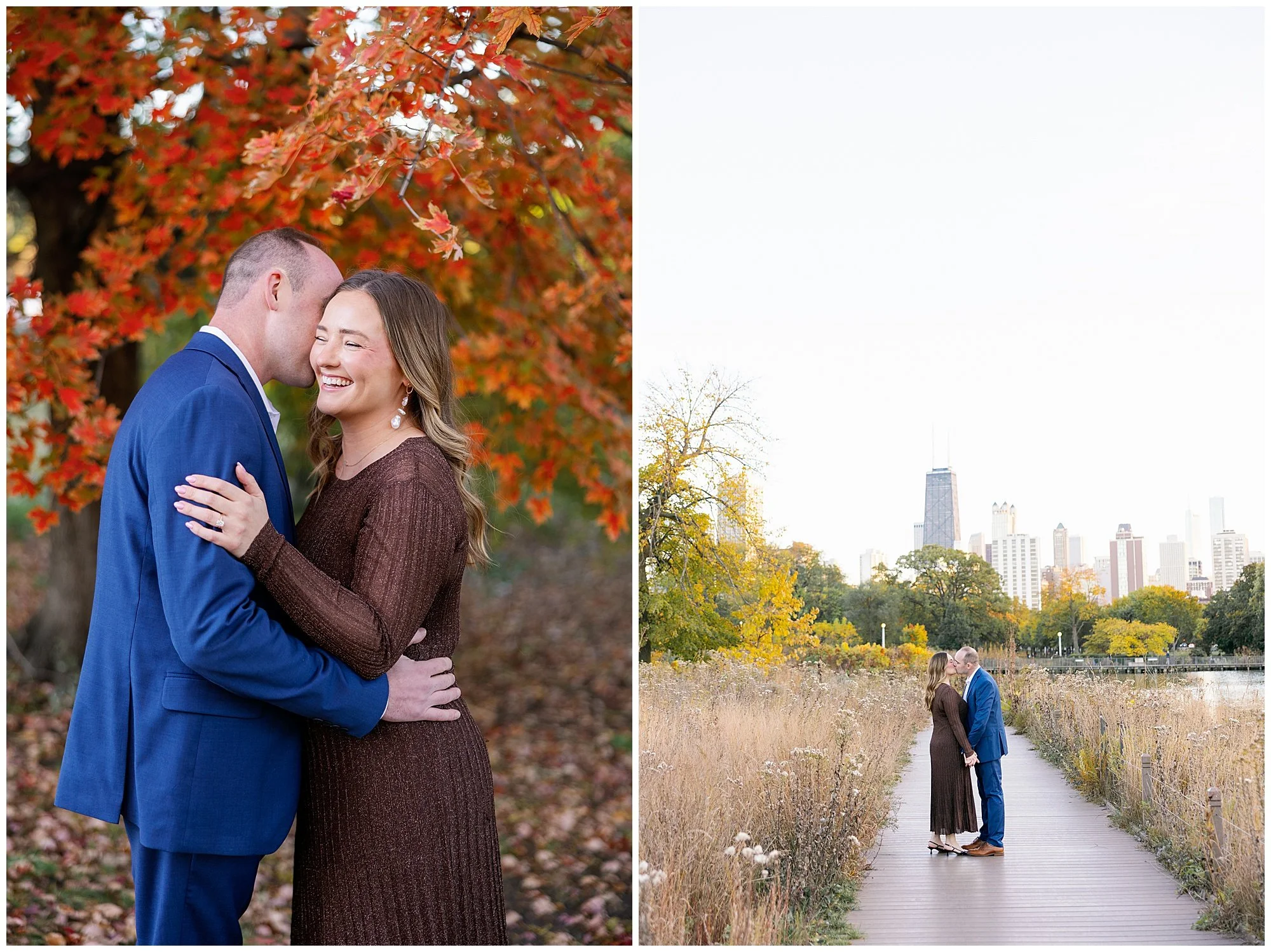  couple on pathway at nature boardwalk in lincoln park zoo in chicago 