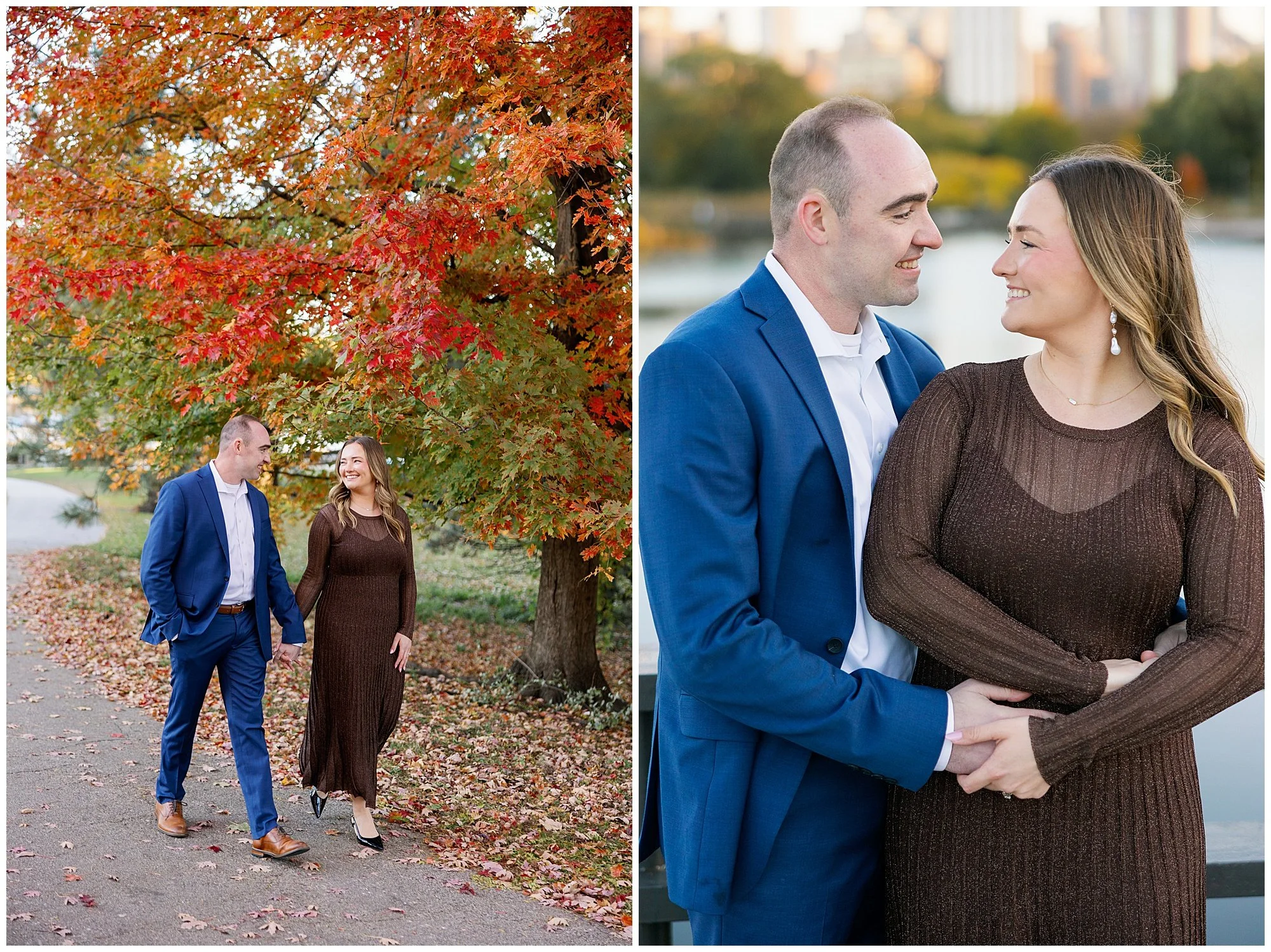  couple walking in fall at nature boardwalk in lincoln park zoo 