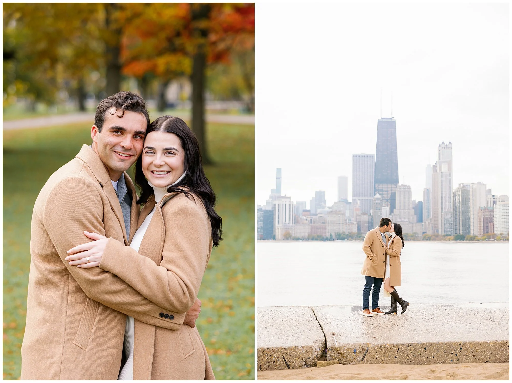  couple in front of chicago skyline north avenue beach 