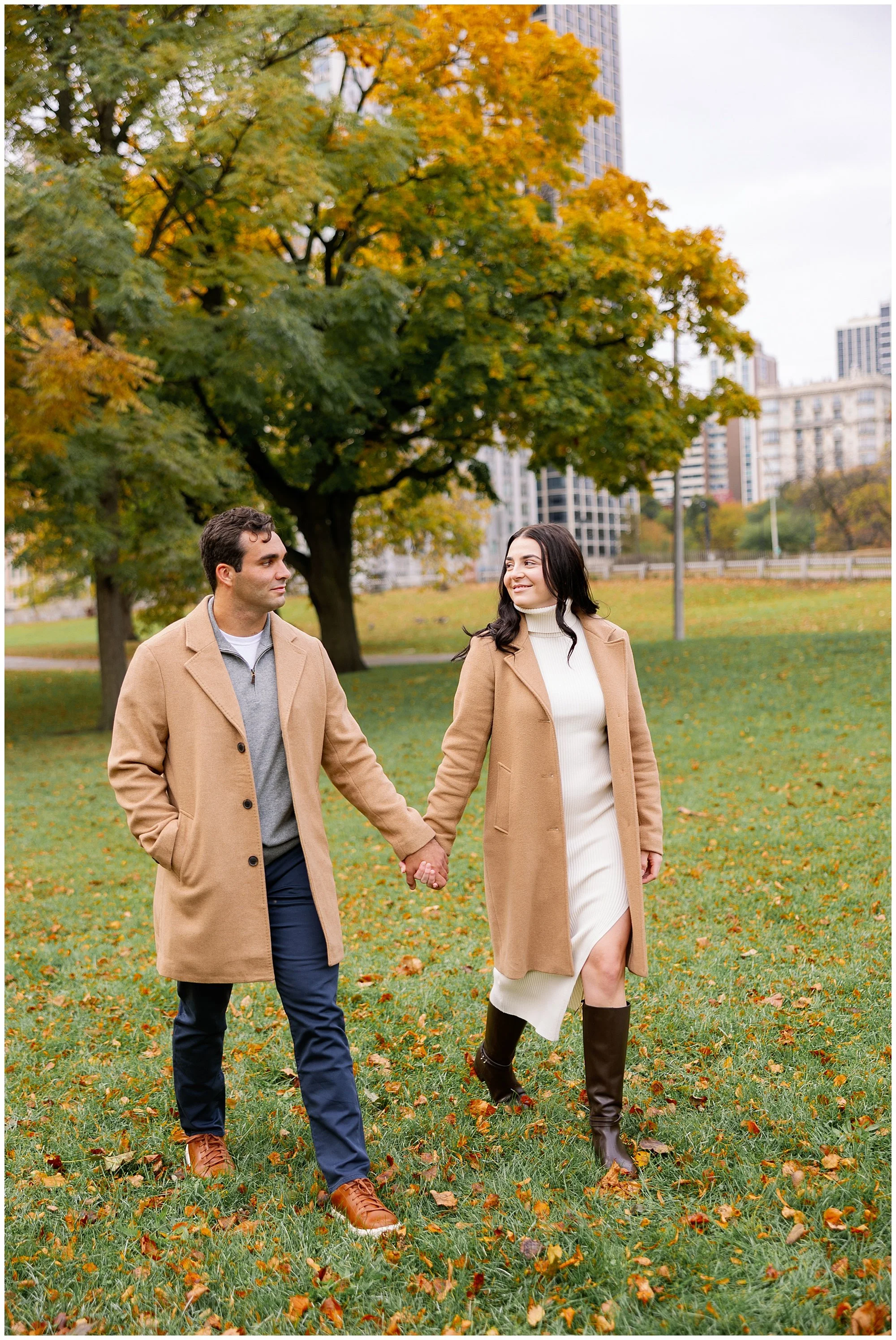  couple walking in the city at north avenue beach 
