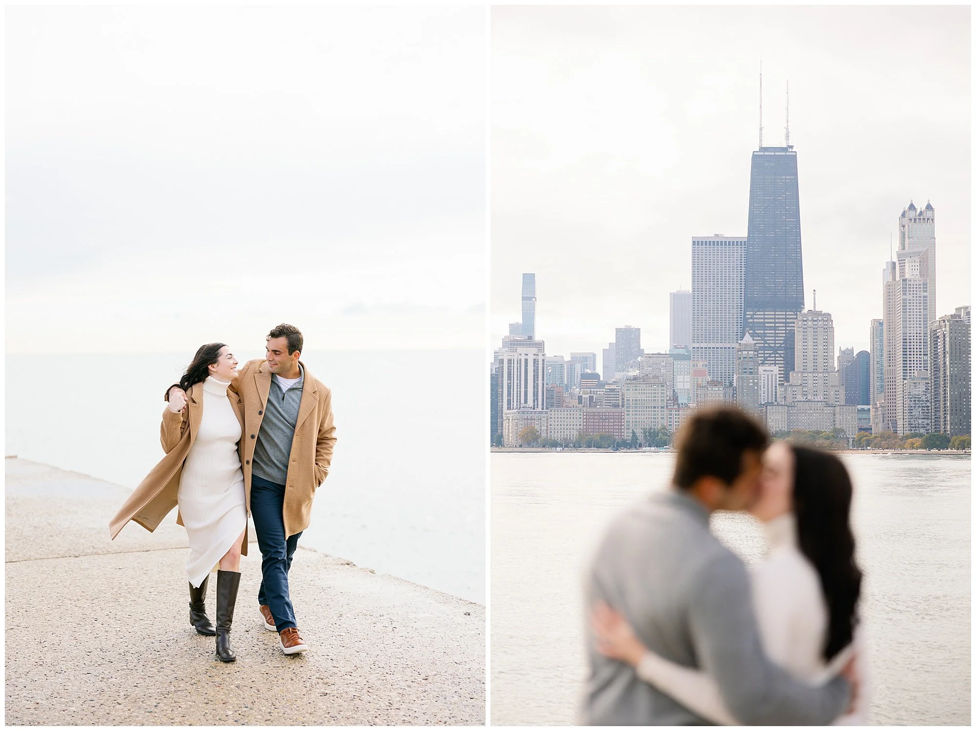  couple in front of skyline at north avenue beach 