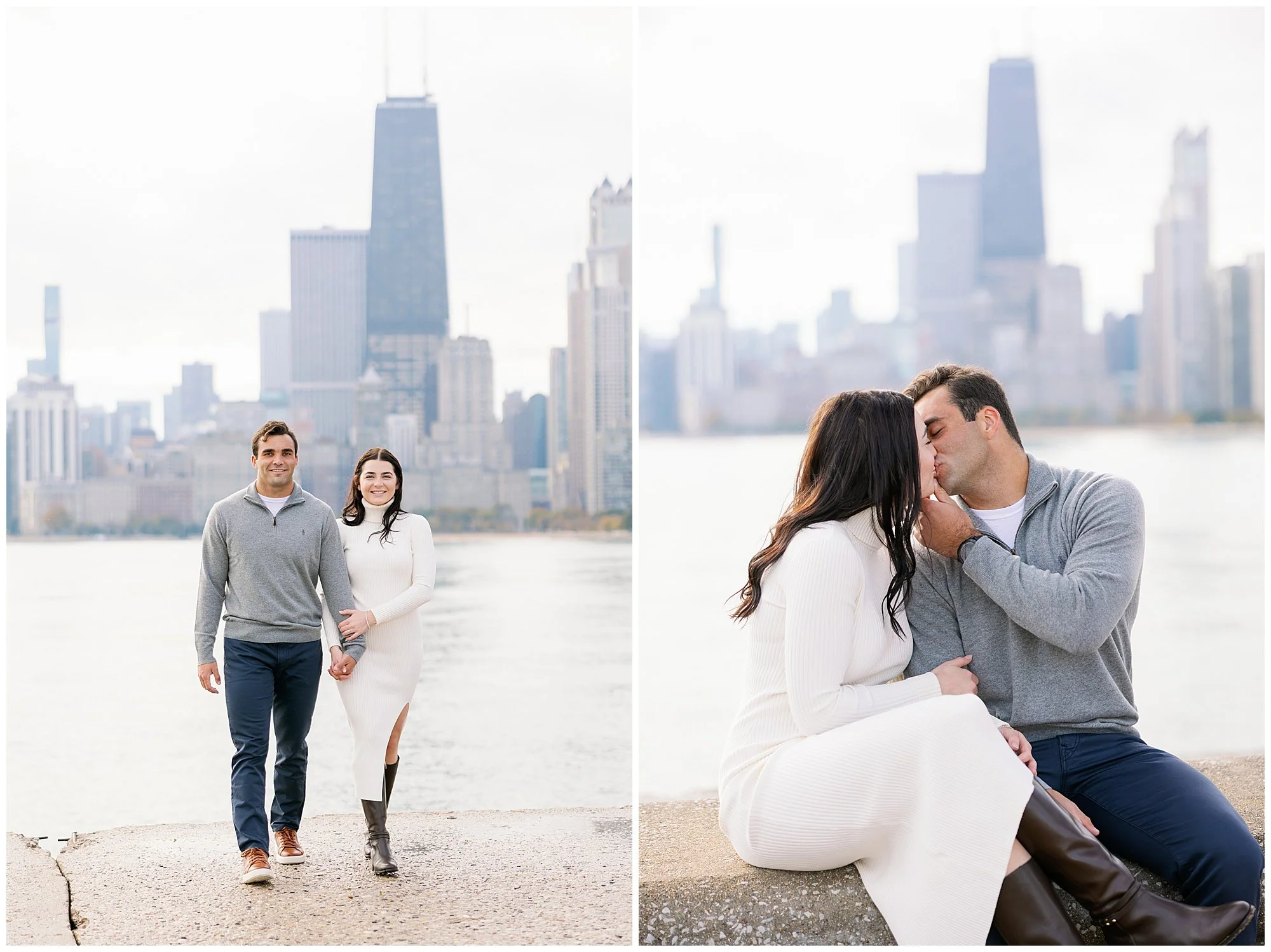  couple walking at skyline in front of north avenue beach 