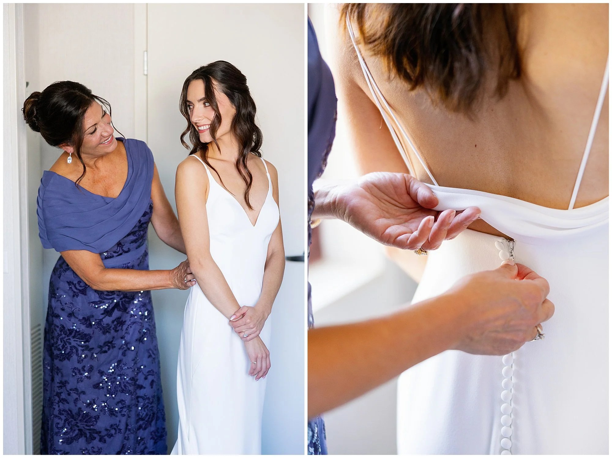  bride zipped into dress by mom before rockwell on the river wedding 