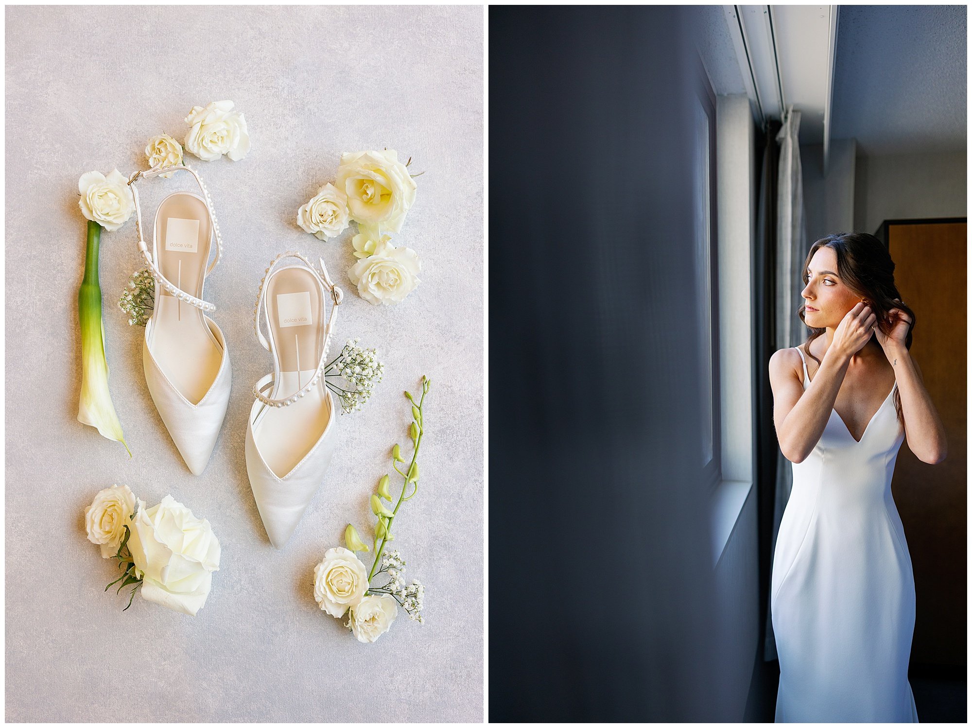  bride putting jewelry on before rockwell on the river wedding 