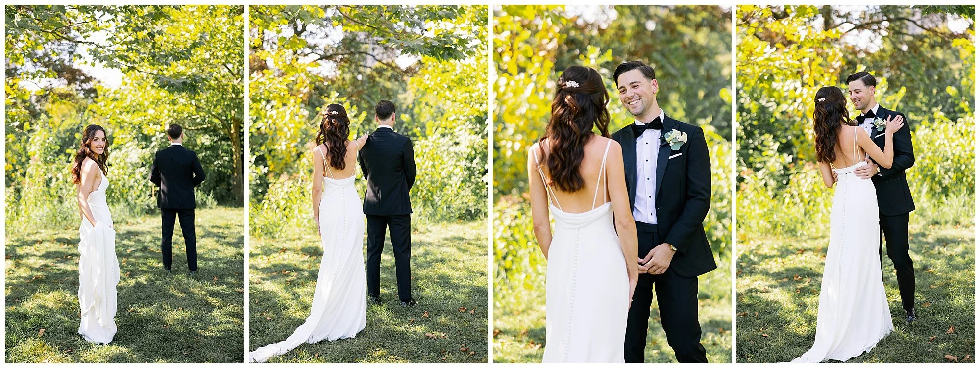  bride and groom first look at lincoln park south pond 