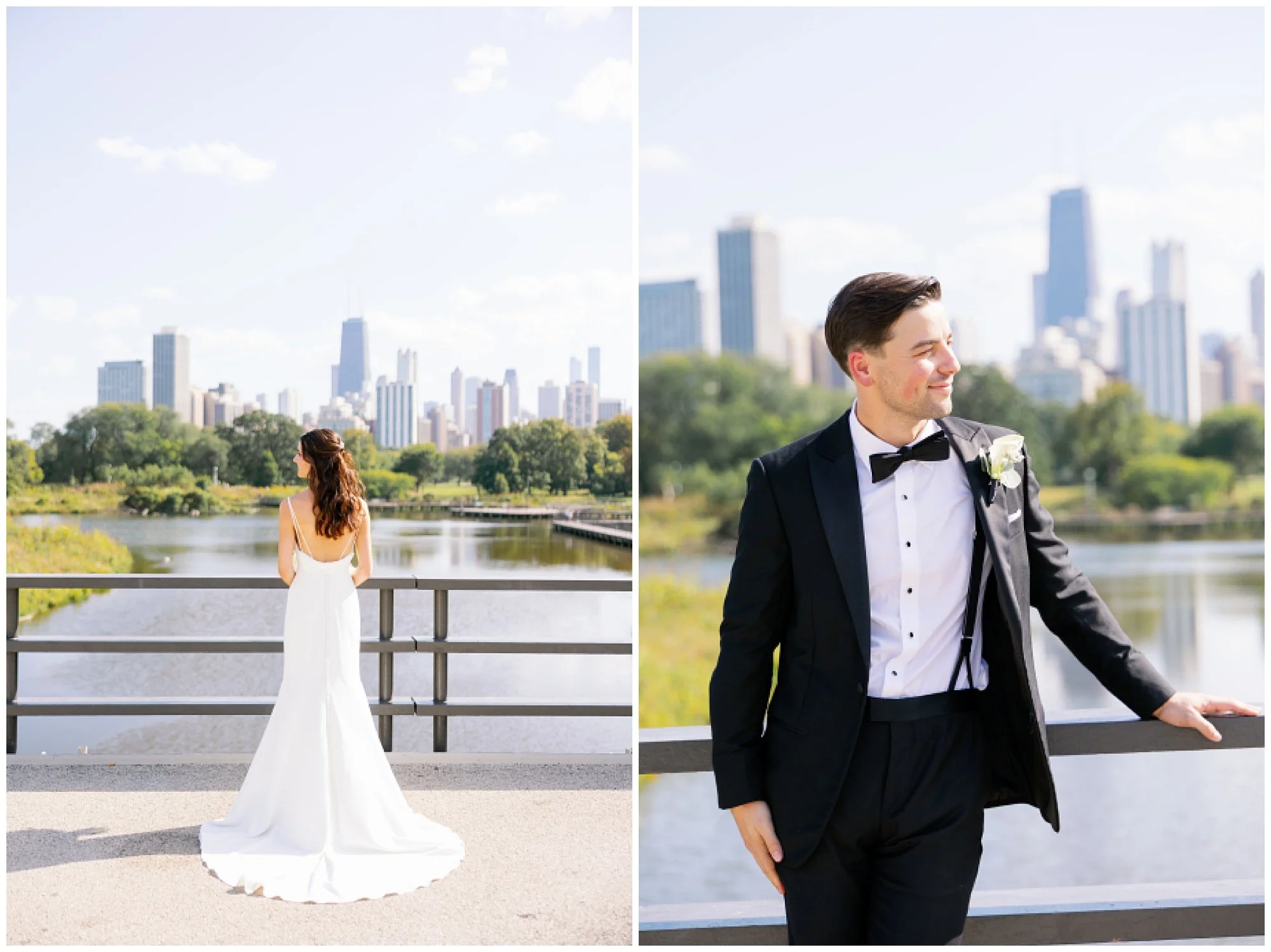  bride and groom portraits at lincoln park zoo south pond 