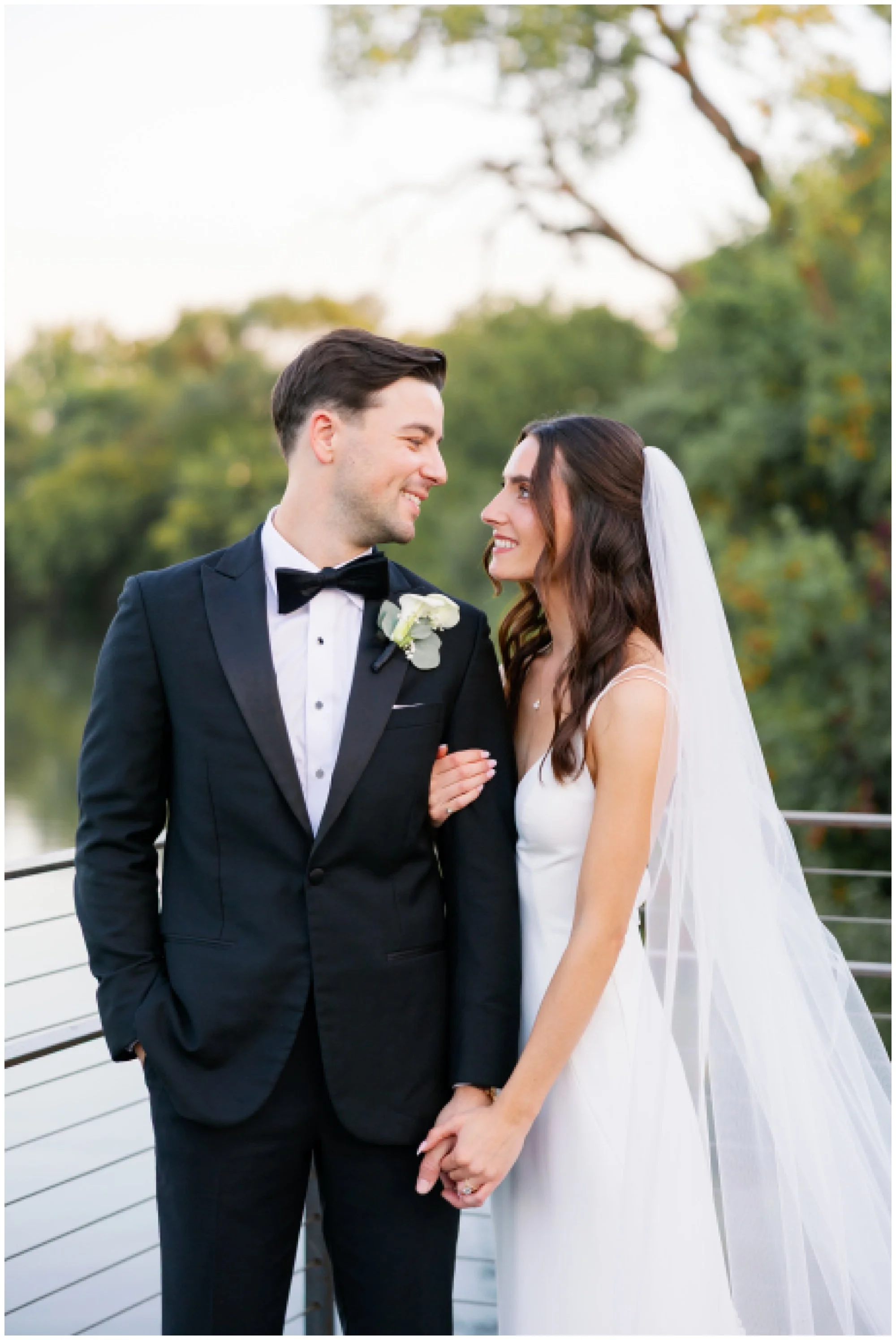  bride and groom looking at each other at rockwell on the river wedding 