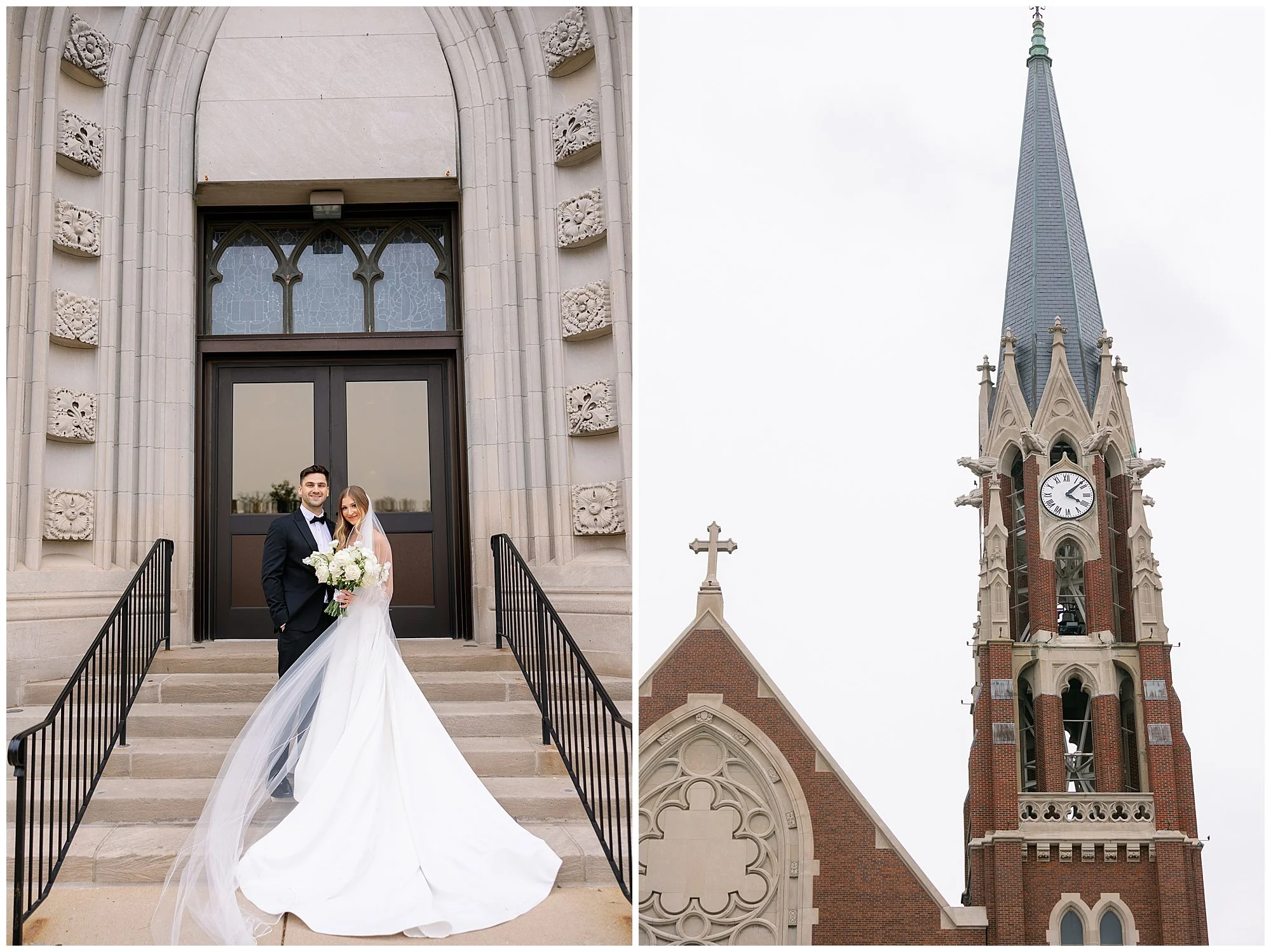  bride and groom in front of church at  Mesón Sabika wedding  