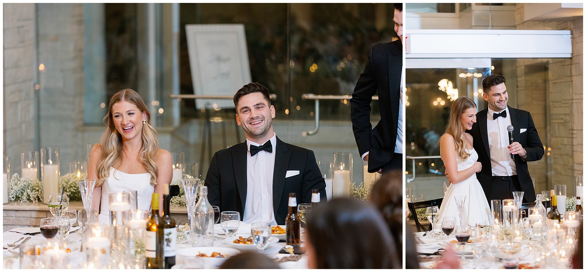  bride and groom during toasts at  Mesón Sabika wedding  