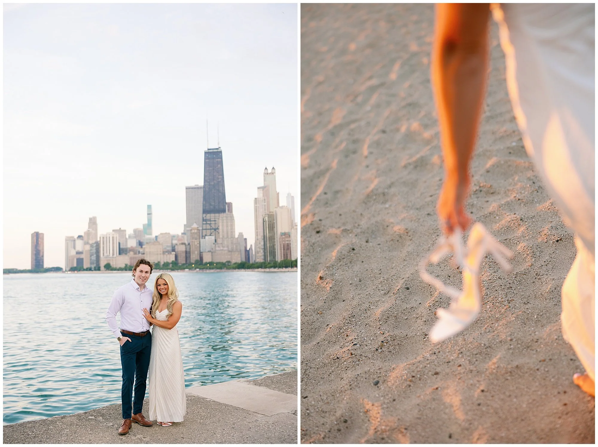  couple smiling at camera at north ave beach engagement photos 