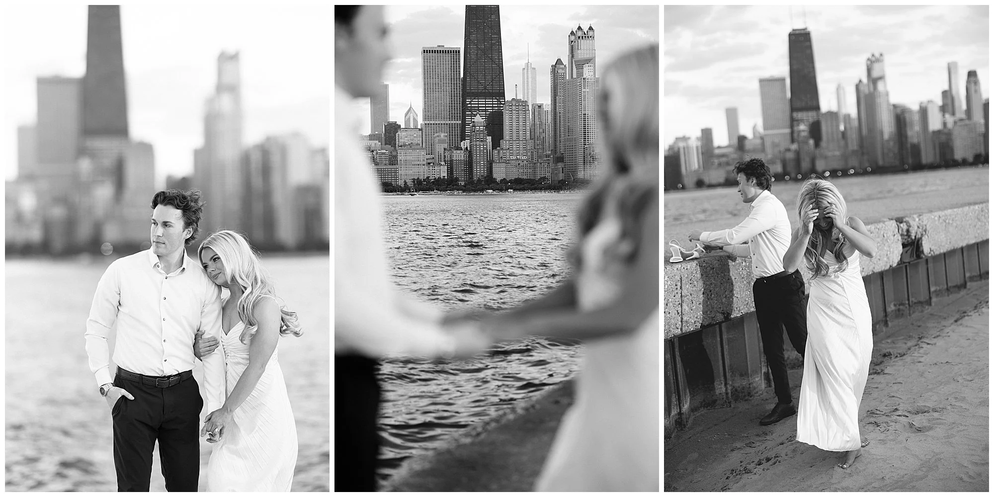  couple in front of skyline at north ave beach engagement photos 