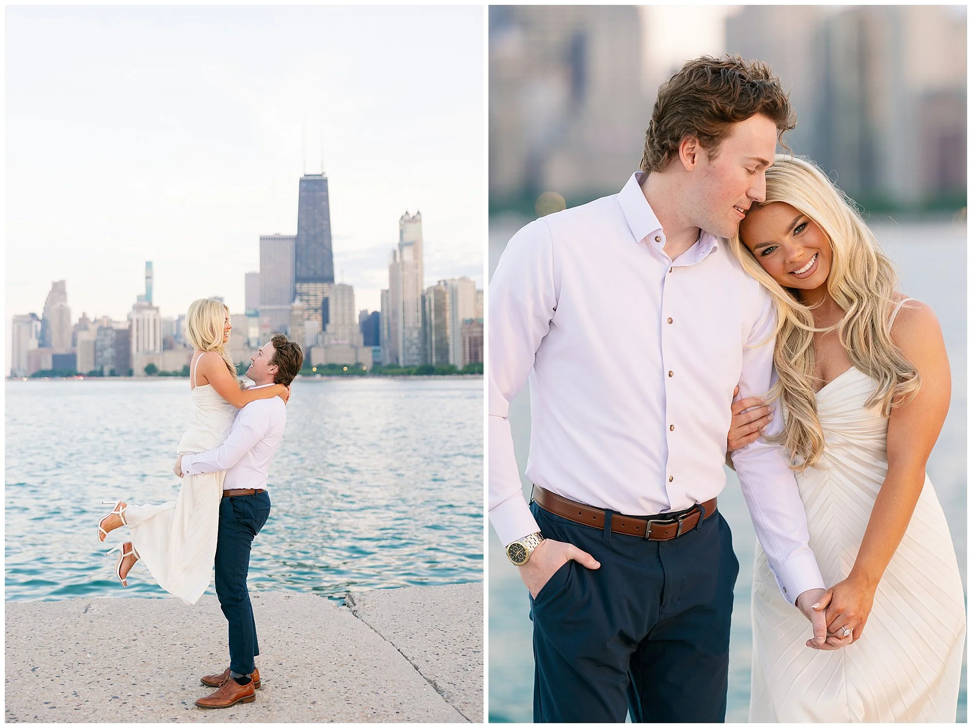  couple smiling in front of north ave beach engagement photos 