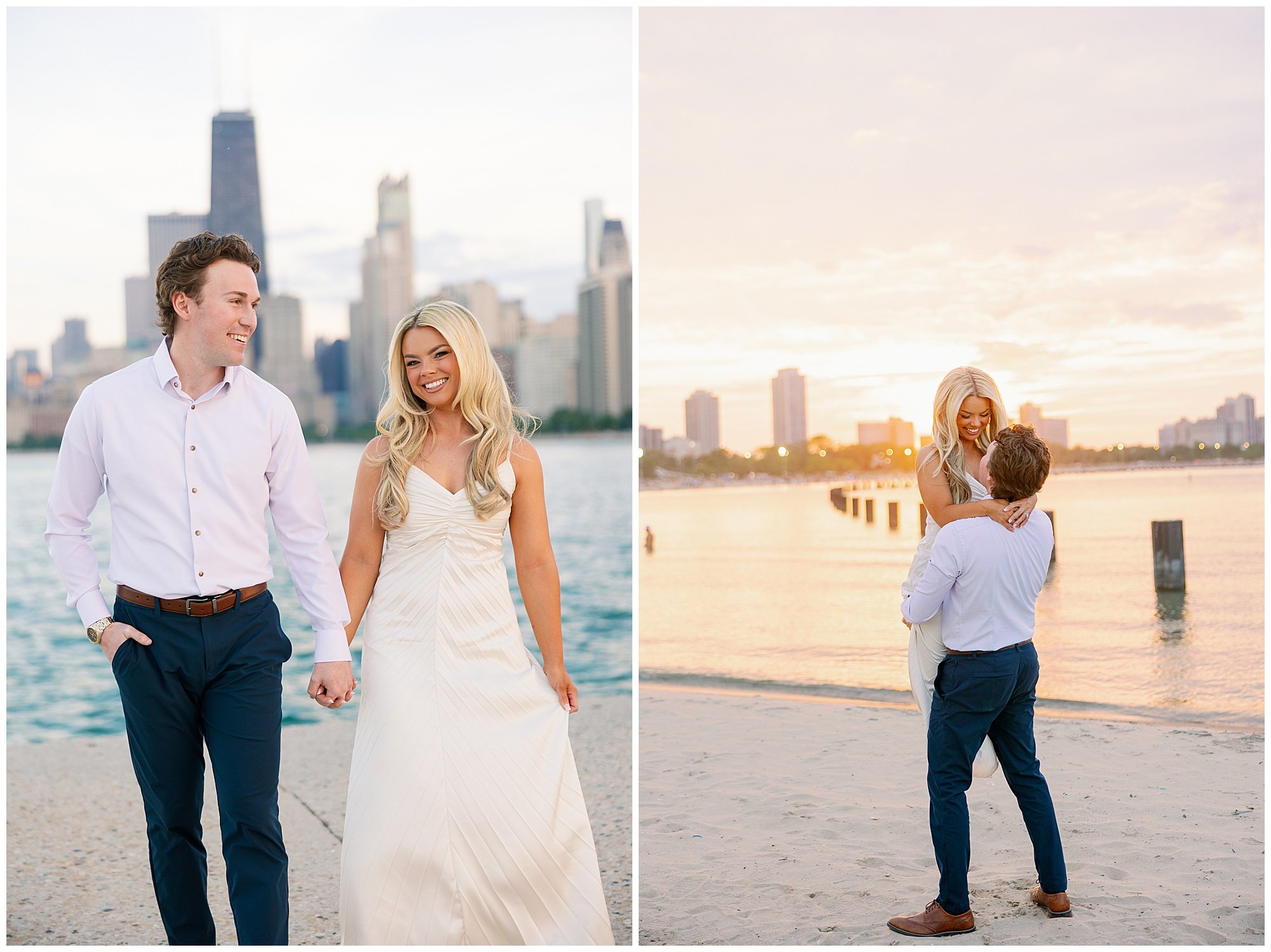  couple smiling at north ave beach engagement photos 