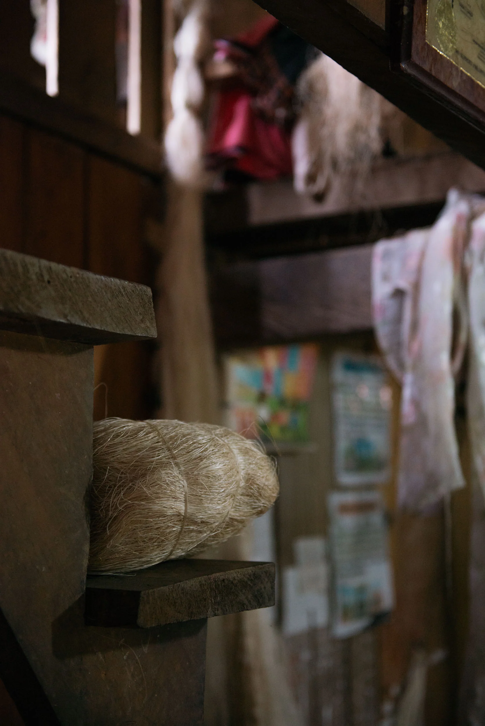 After sun-drying, the fibers are then delivered to the weavers’ homes to start the Hinabol making process. The women in every weaving household will start the lubok or pounding of fibers in a big wooden mortar and pestle for five consecutive times to make the thread stronger. Pictured above are the fibers bundled together after pounding.