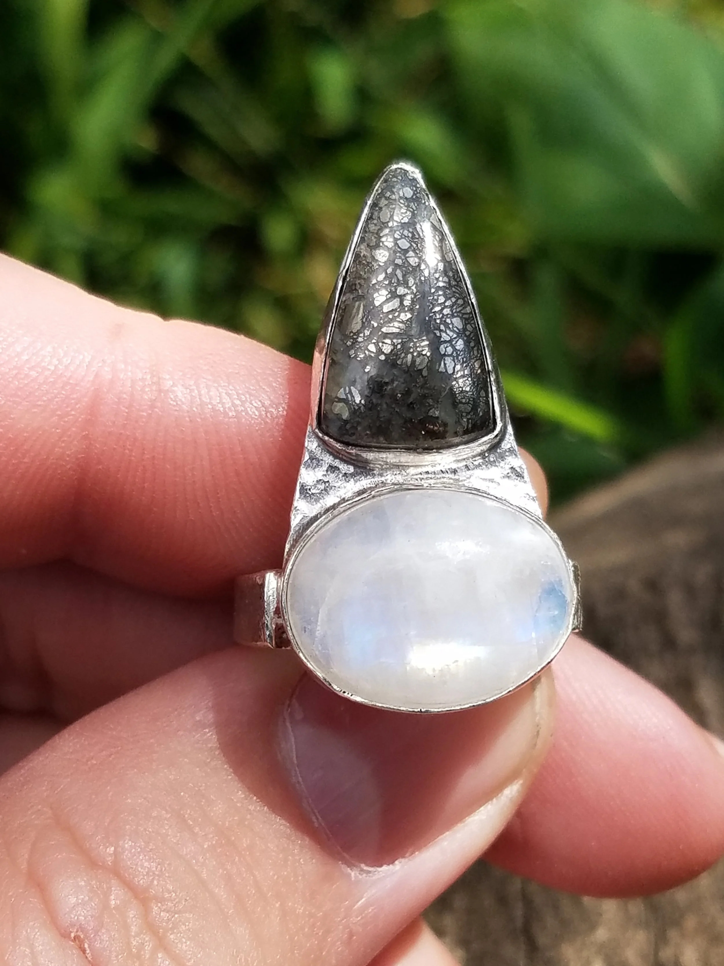 Moonstone and Pyrite in Agate  size 6.75