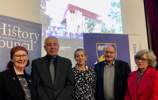  L-R Dr Jenny Gregory, History Council President, Alec Coles. CEO, Western Australian Museum, Helen Munt, History Council Secretary, Nick Drew, History Council Treasurer. Bobbie Oliver, History Council, Vice President 