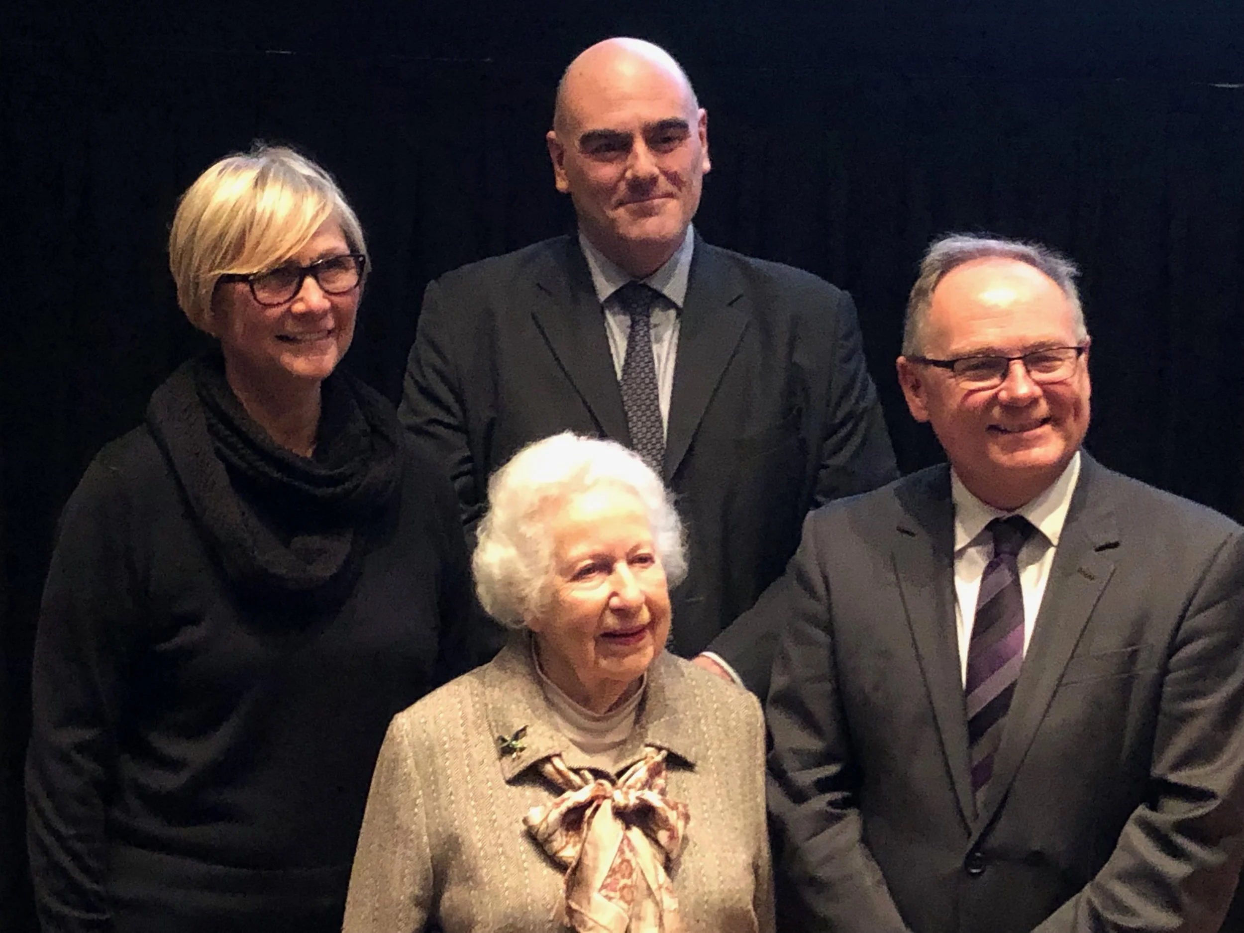 Winner of the 2019 Margaret Medcalf Award, Dr Robin Barrington with Margaret Medcalf (State Archivist 1971-89), Leigh Hayes (Exec Director State Records), and Hon David Templeman (Minister for Culture and the Arts). Photo, Jenny Gregory.