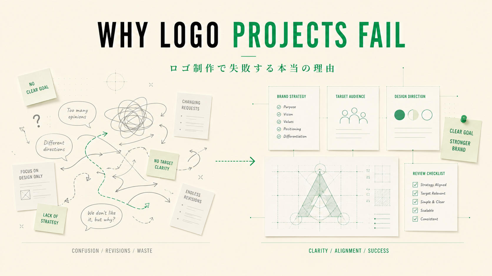 ロゴ制作で失敗する原因を整理した図解