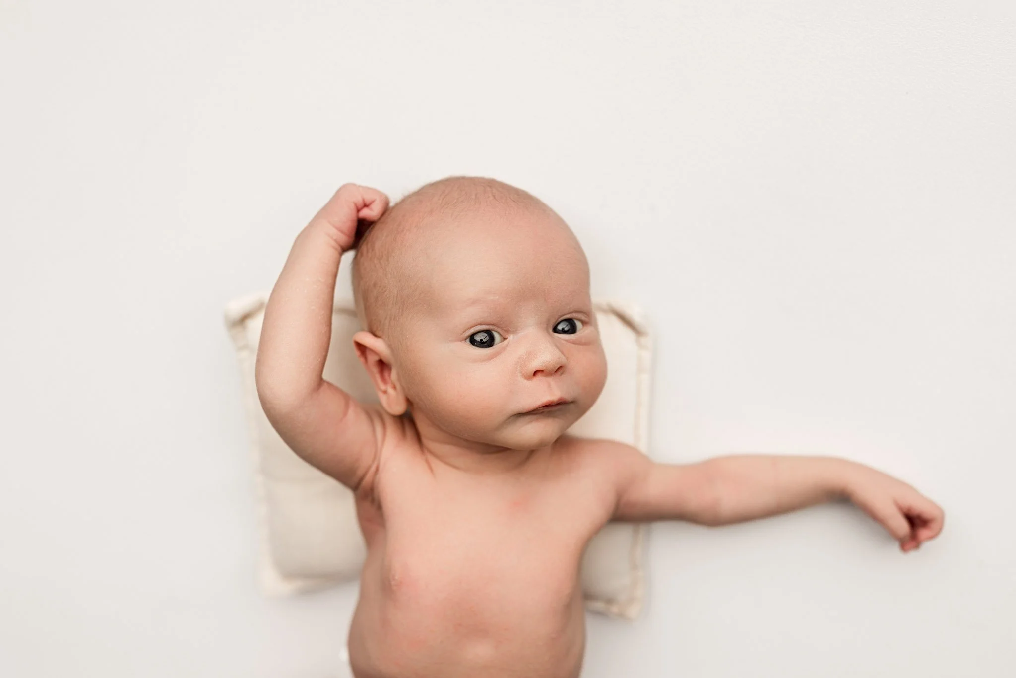 Awake Newborn Portrait – Natural Studio Baby Photography