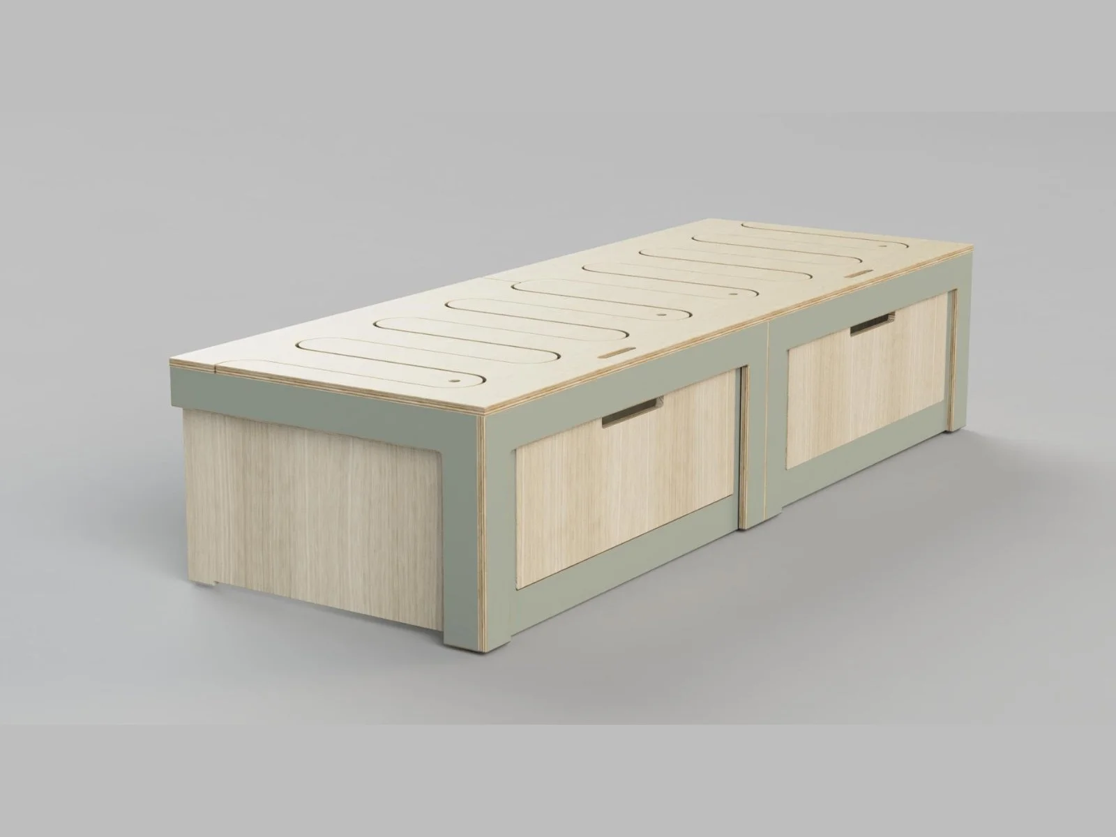 Hytta sliding bed in moss green with oak detail