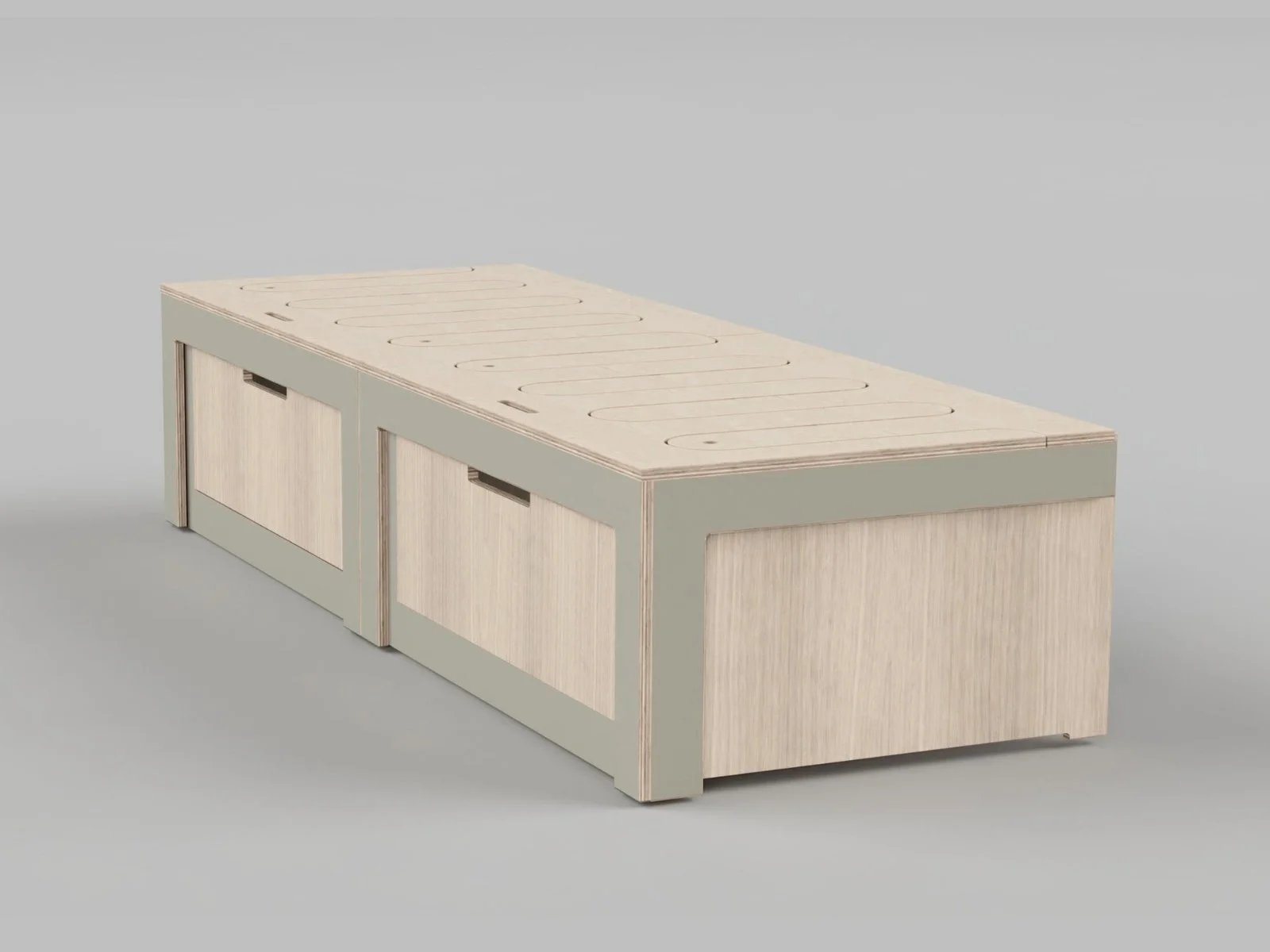 Hytta sliding bed in moss green with oak detail