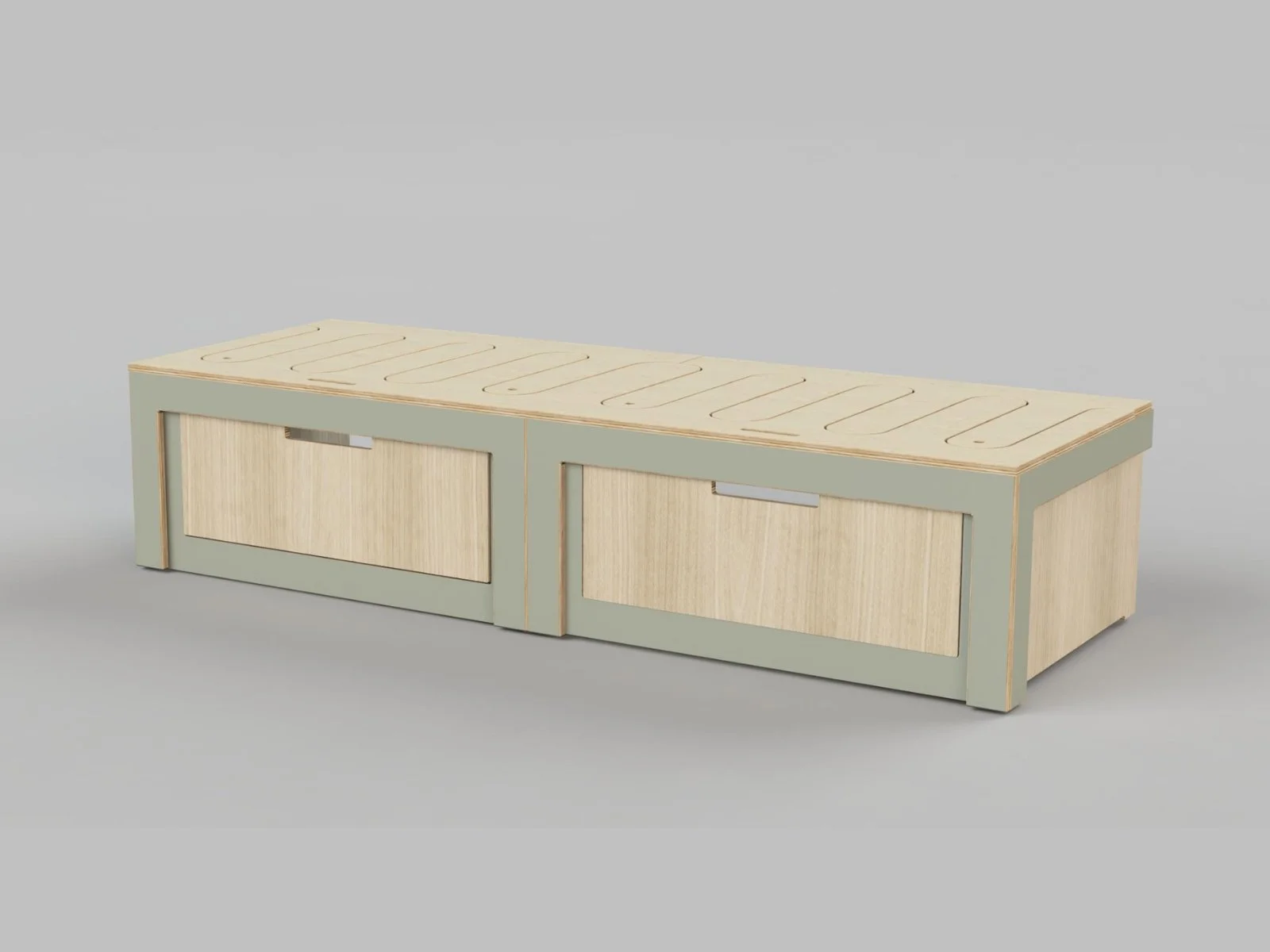 Hytta sliding bed in moss green and oak detail