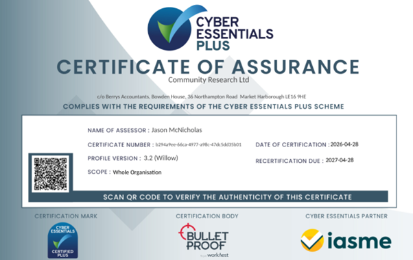 Cyber Essentials plus certificate
