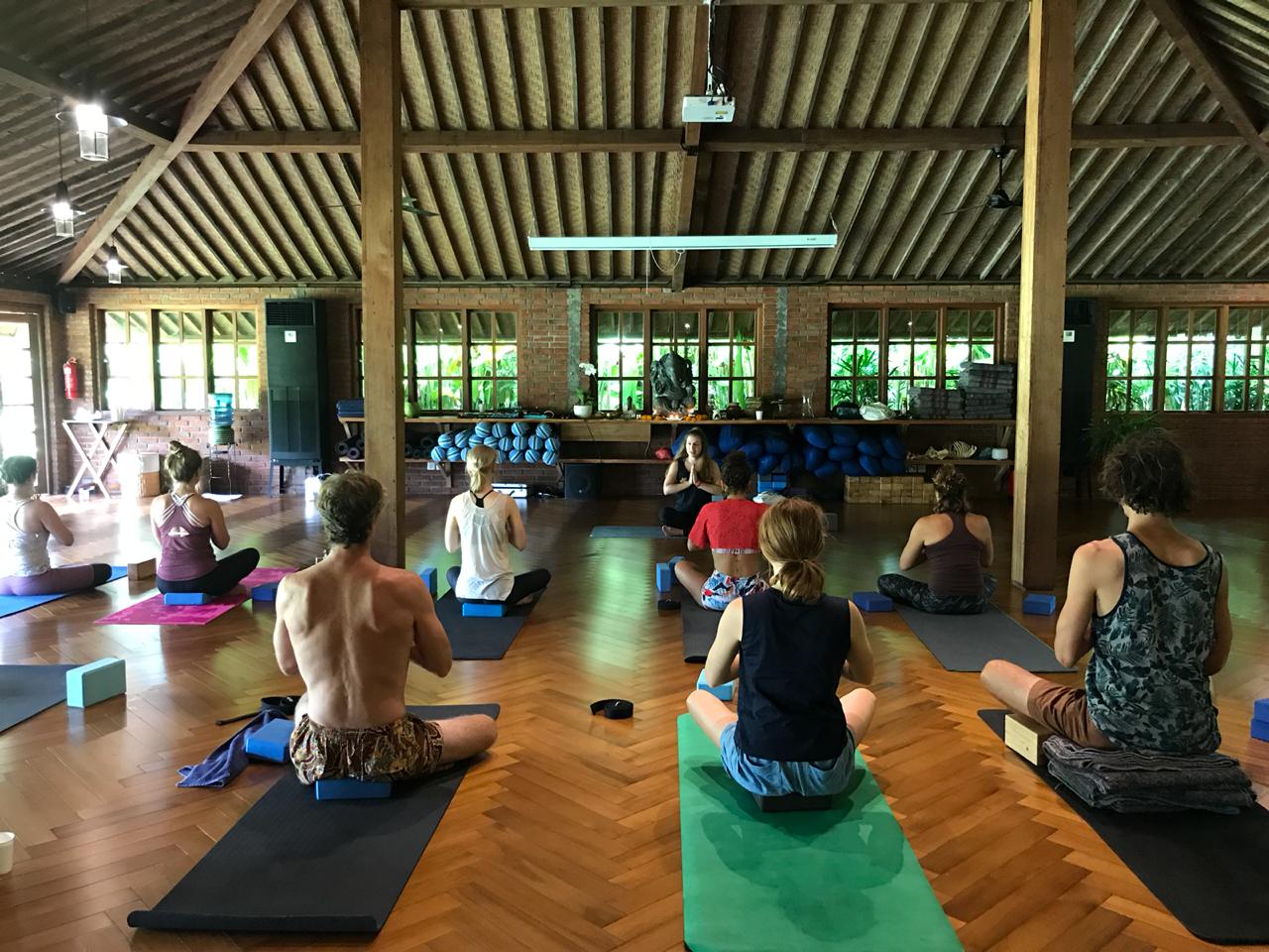 Sattva Yoga Bali retreat class in sukhasana with prayer at heart (Copy)