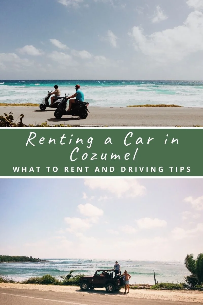  Renting a car, Jeep, or scooter in Cozumel Mexico is a great way to explore the island outside of the port and downtown San Miguel. In this blog post get tips on renting a car and learn the rules of the road. #carrental #cozumel #cozumelmexico 