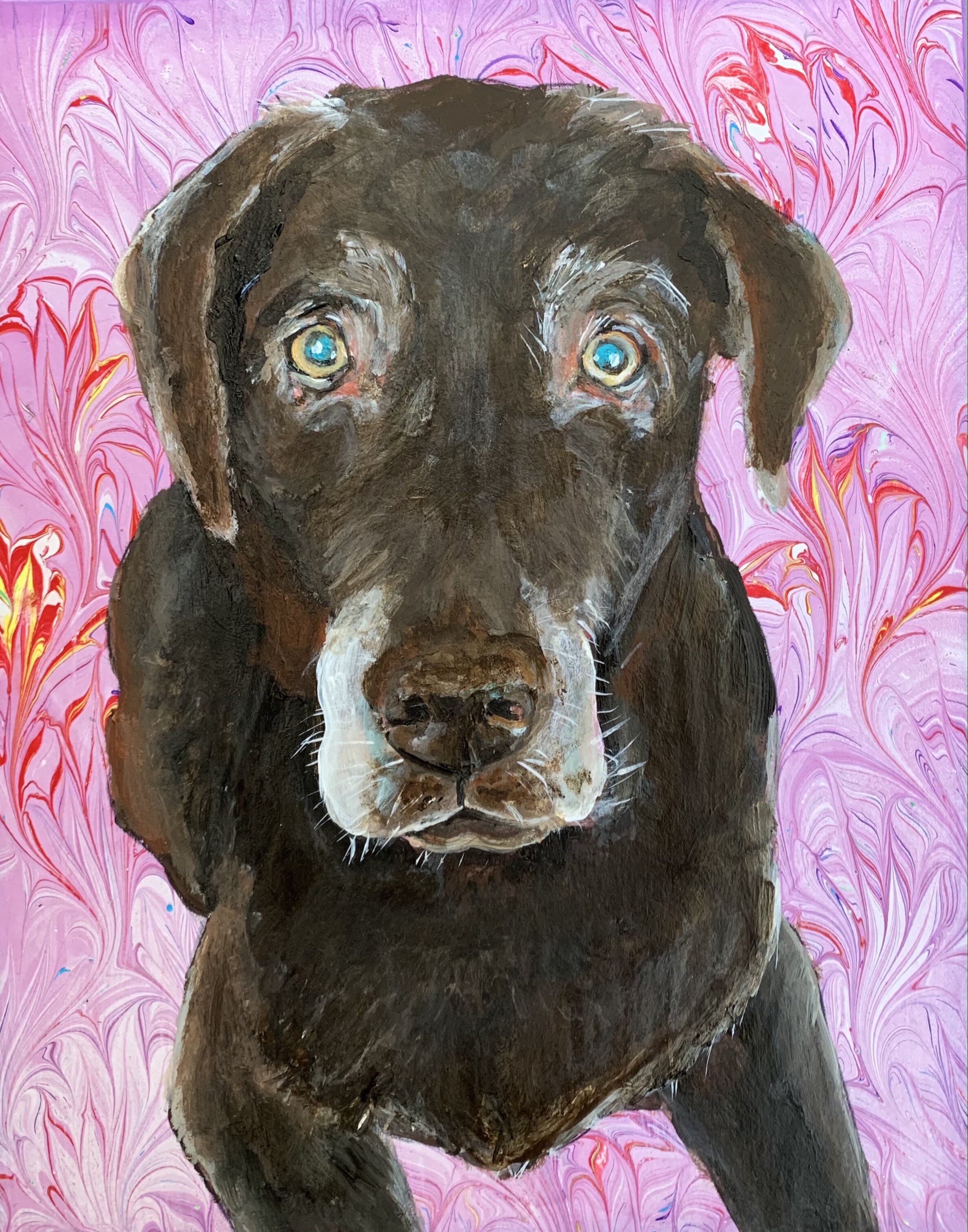 Sophie 8x10 on wood block with marbled paper