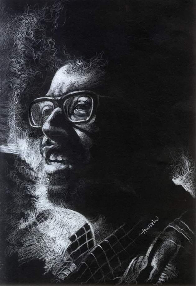 Hussein Mirghani, White pencil on black board