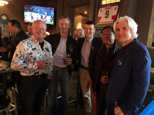 I joined many friends on Friday May 17 to celebrate the great campaign we worked on during the provincial election for Tom Olsen in Calgary Buffalo. Here I'm with Tom (right to left), along with Ed Tam, Councillor Jeromy Farkas, and Hal Walker.