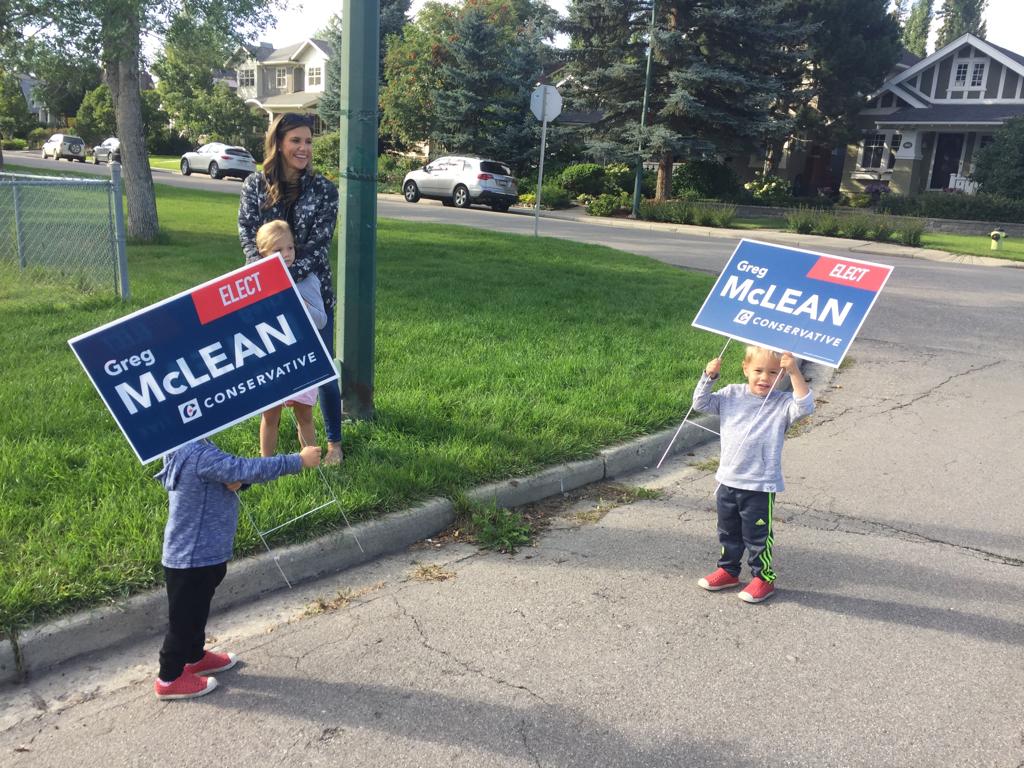 Good to start them young! Can’t vote, but they can put up signs!