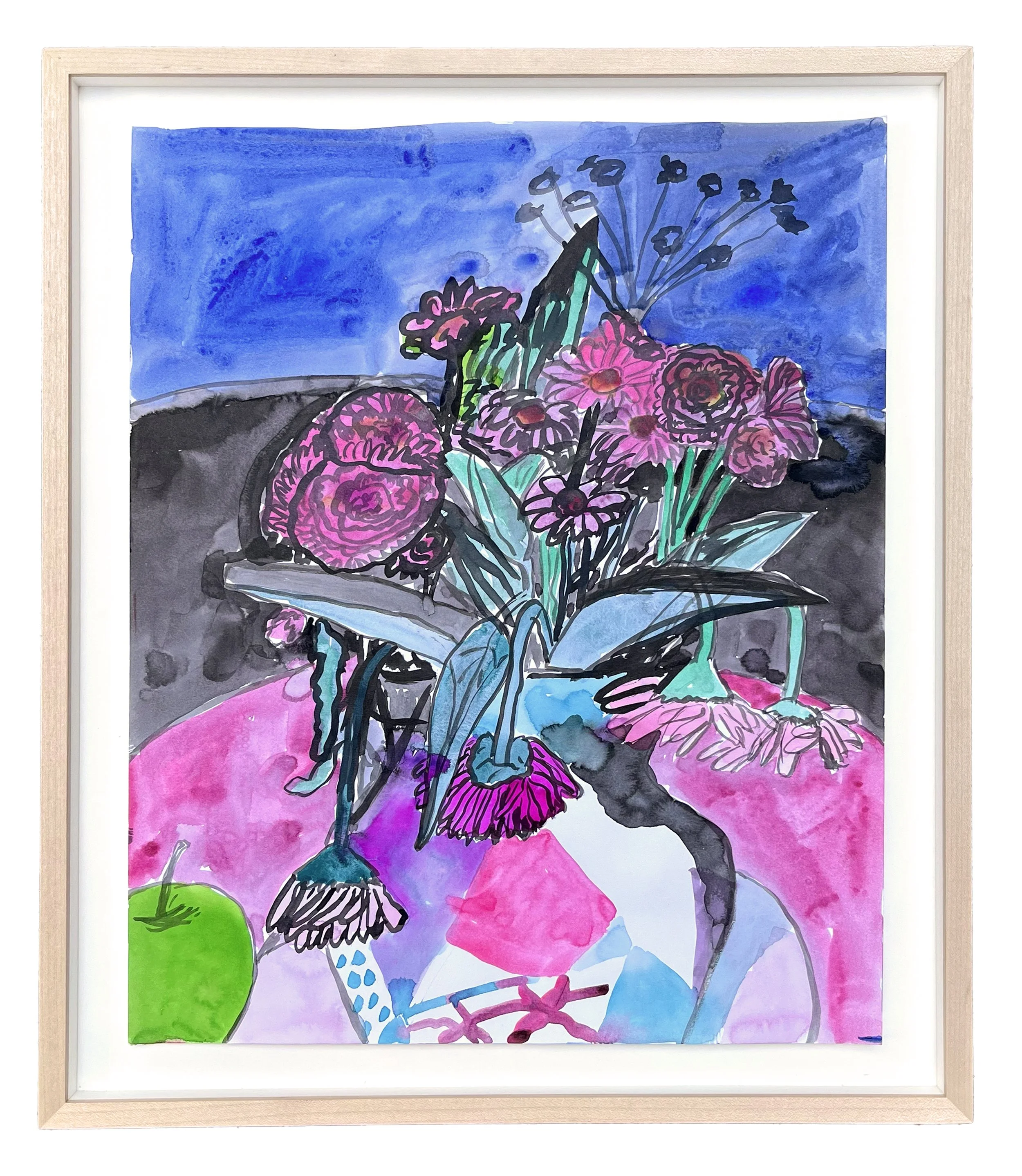 Drooping Flowers and Green Apple