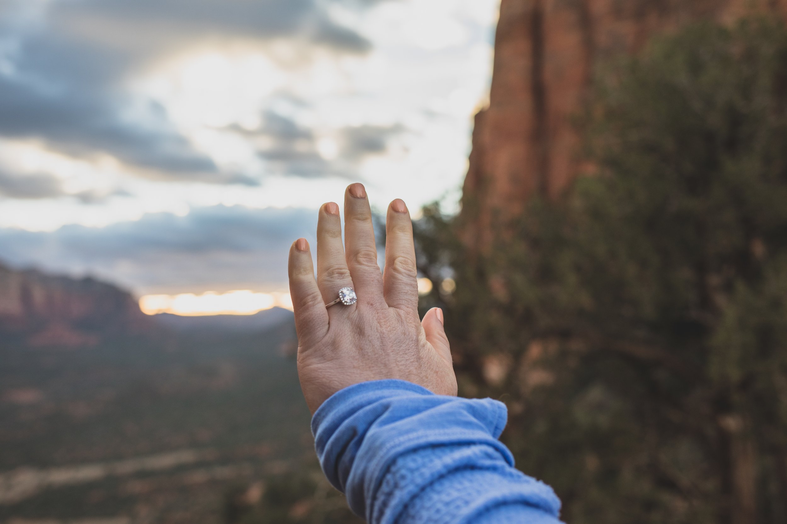  Engagement Ring detail at a Sunrise Proposal at Cathedral Rock in Sedona by Arizona Photographer Jennifer Lind Schutsky  
