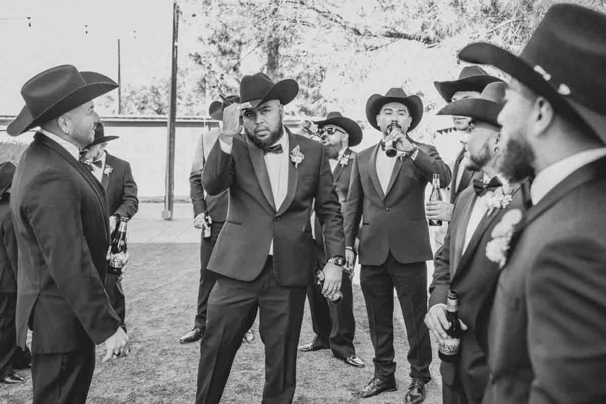  Groomsmen at Mexican Cowboy / Vaquero Farm Wedding at the Big Red Barn wedding at Schnepf Farms in Queen Creek, Arizona by Arizona based Photographer, Jennifer Lind Schutsky. 