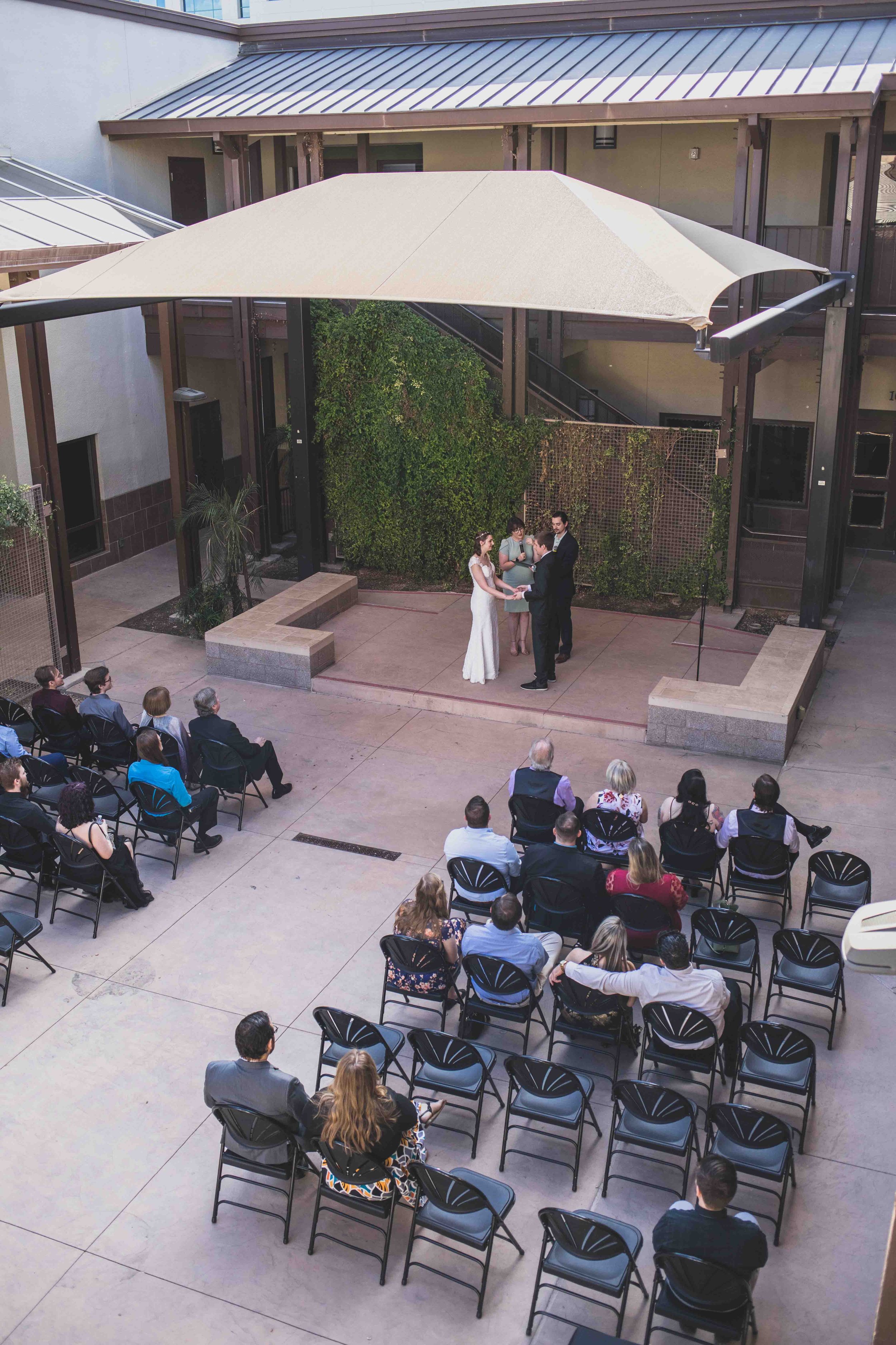 Intimate wedding ceremony at Gilbert Community Center by Gilbert, Arizona Wedding Photographer Jennifer Lind Schutsky.