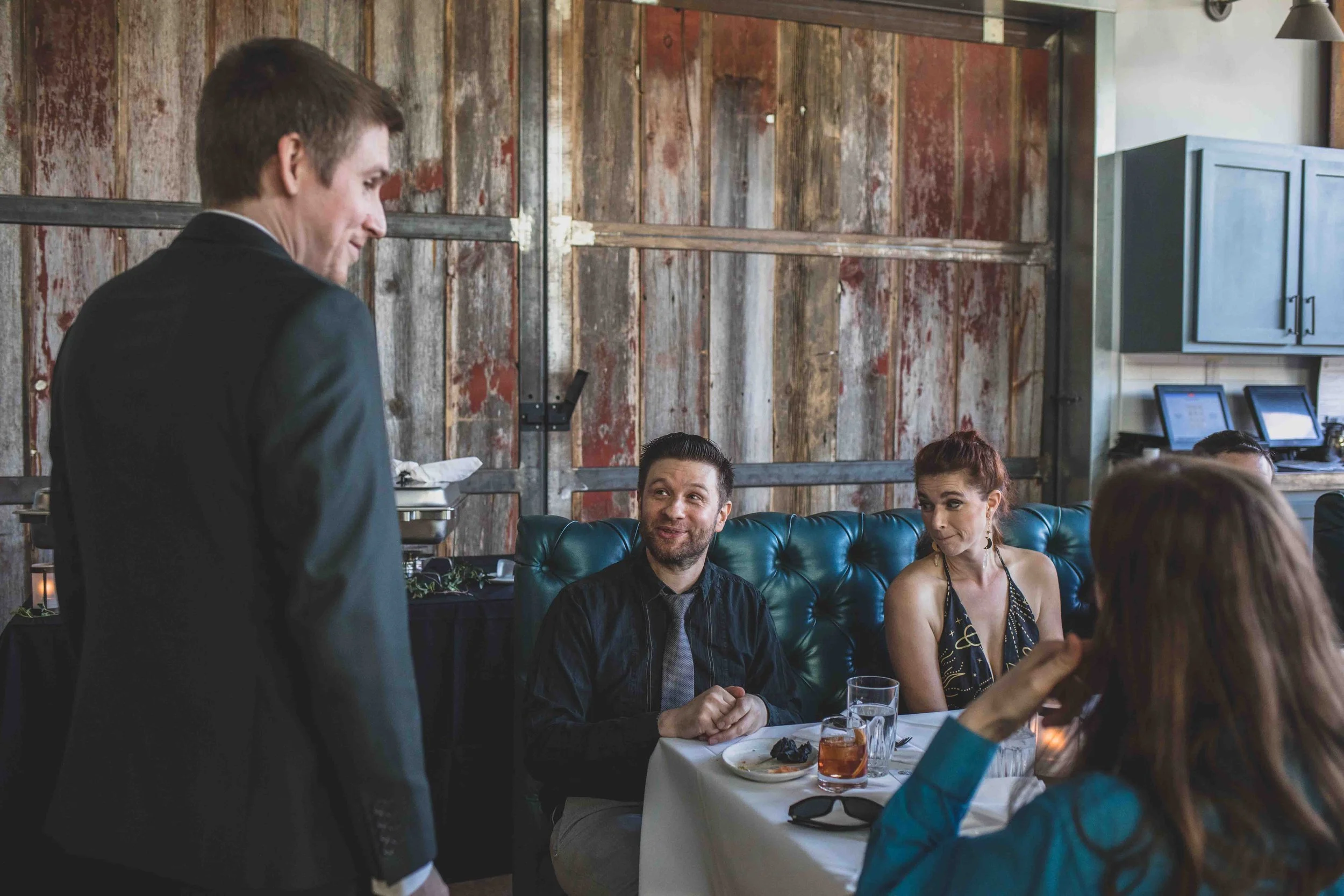 Bride and Groom at their Wedding Reception at Hidden House by Gilbert, Arizona Wedding Photographer Jennifer Lind Schutsky.