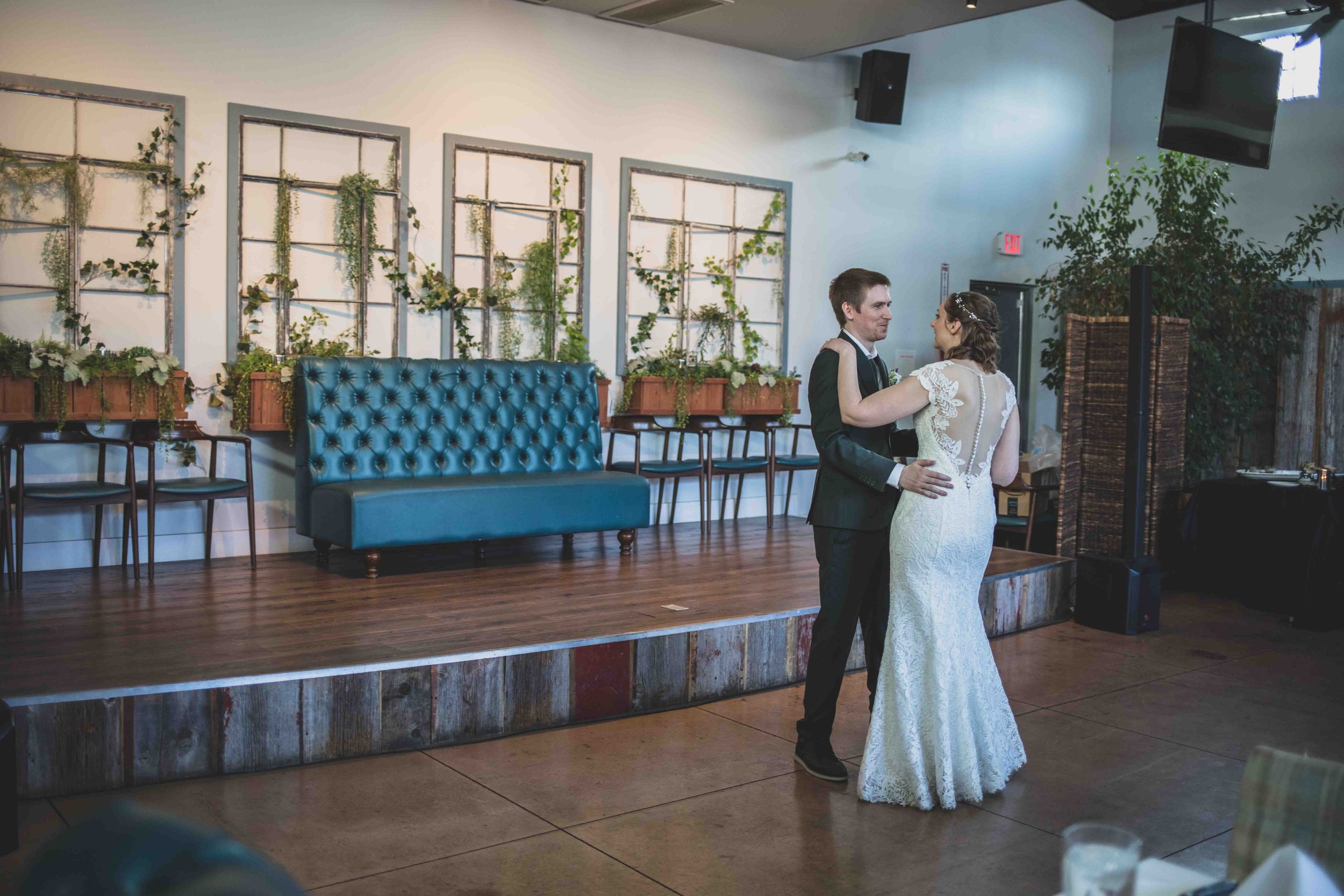 Bride and Groom at their Wedding Reception at Hidden House by Gilbert, Arizona Wedding Photographer Jennifer Lind Schutsky.