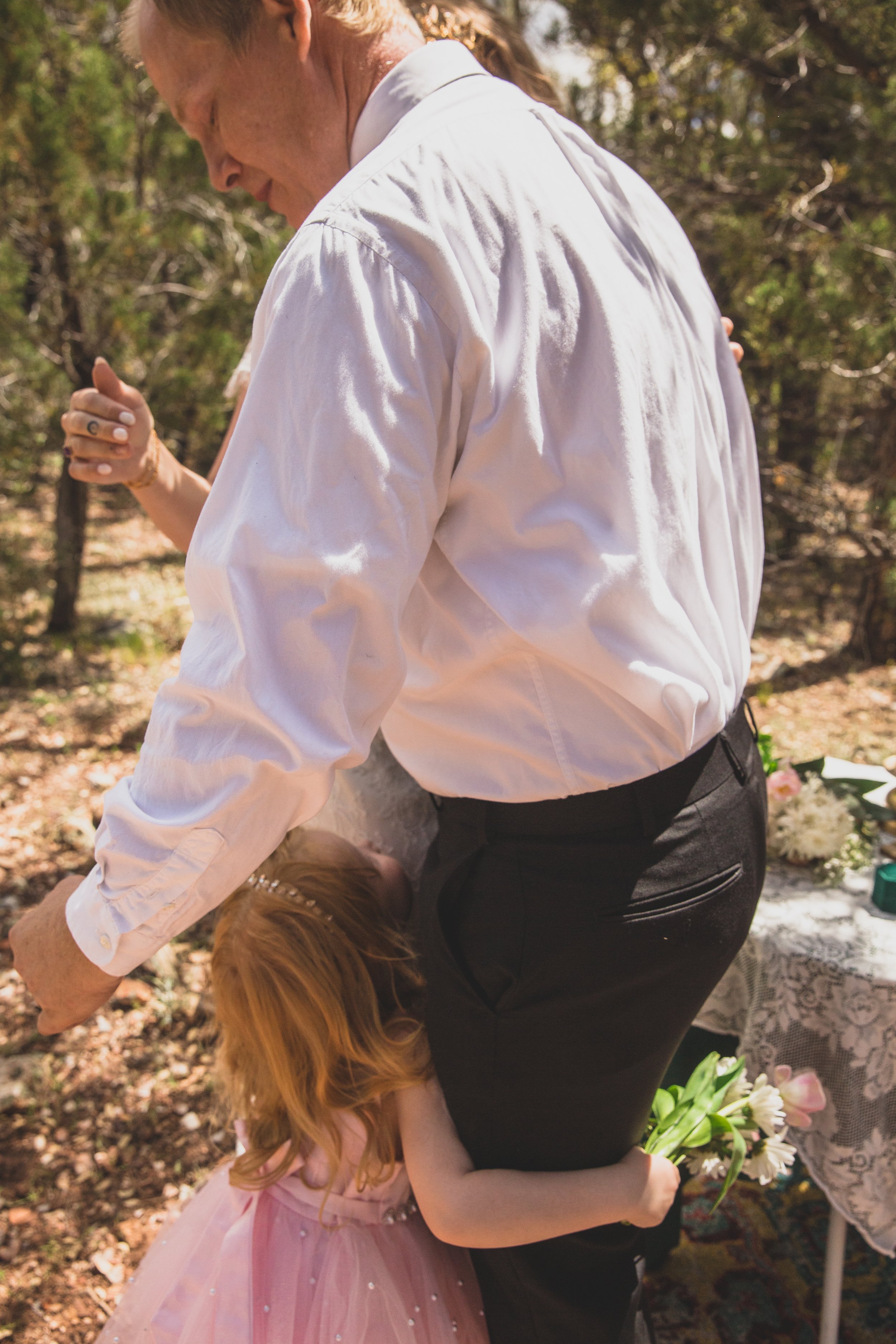  father and daughter on his wedding day at high noon desert elopement in Payson, Arizona by Arizona Elopement Photographer Jennifer Lind Schutsky. 