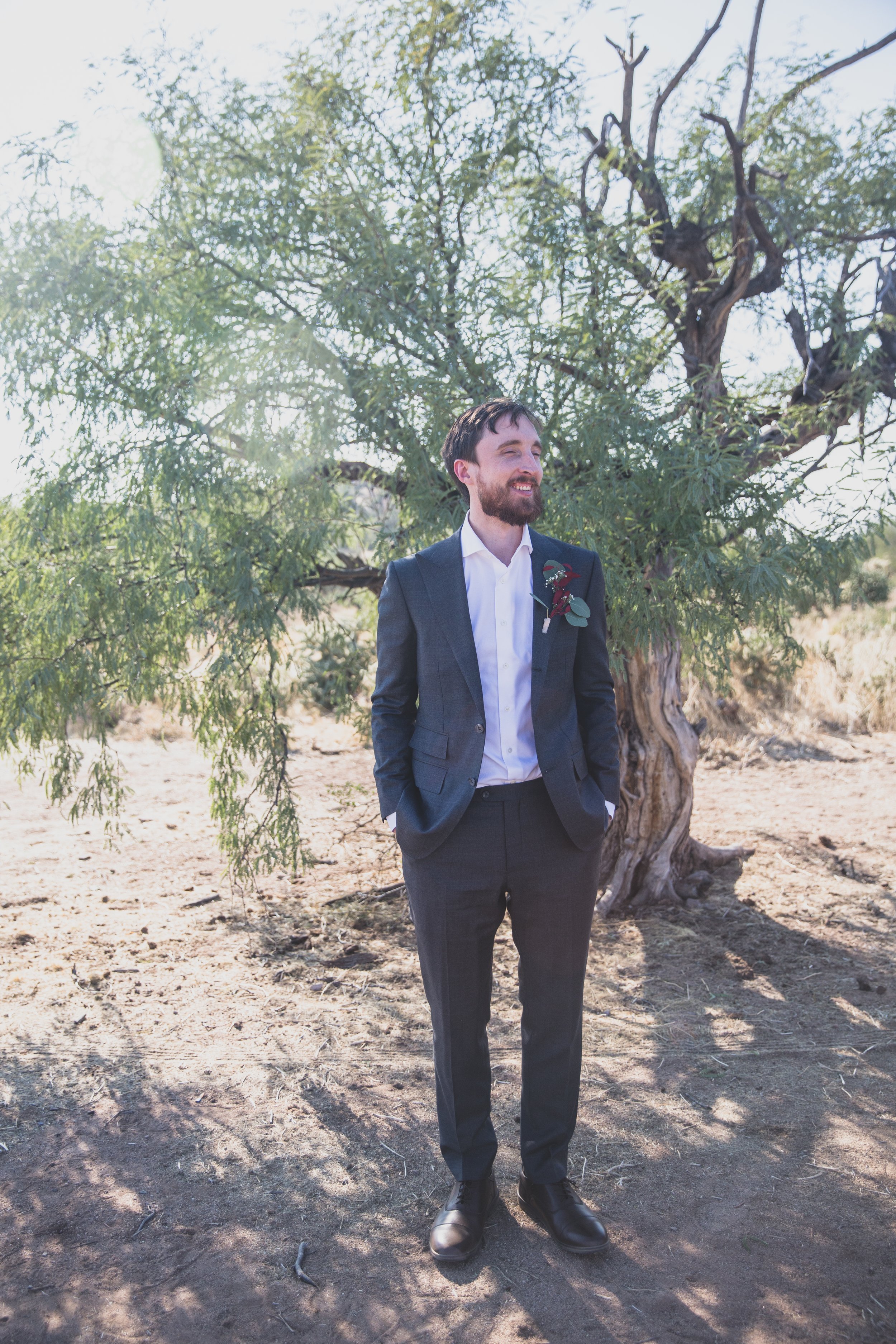 Groom outfit detail for his intimate Superstition Mountains micro wedding near Phoenix, Arizona by wilderness wedding photographer, Jennifer Lind Schutsky. 