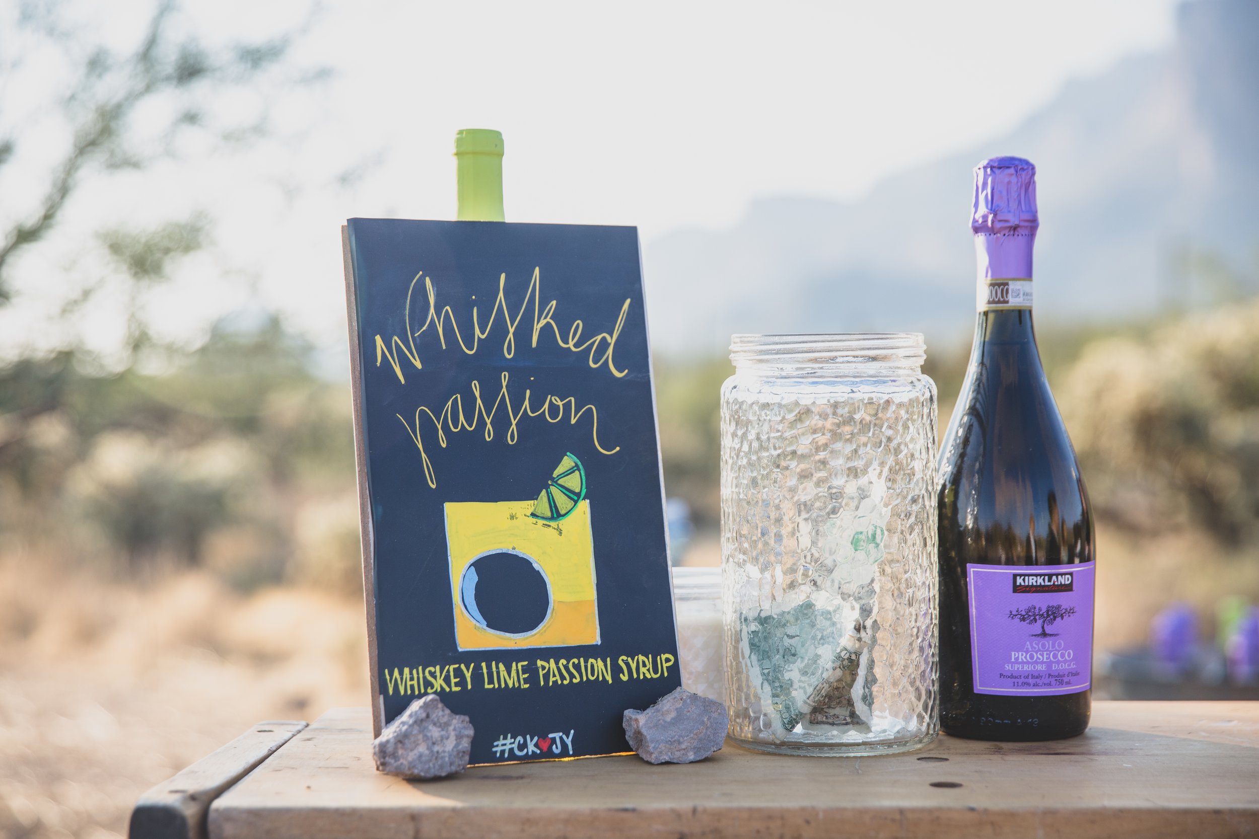 Pre-ceremony open bar at an intimate Superstition Mountain micro wedding by Cloth and Flame by Phoenix based wedding photographer, Jennifer Lind Schutsky. 