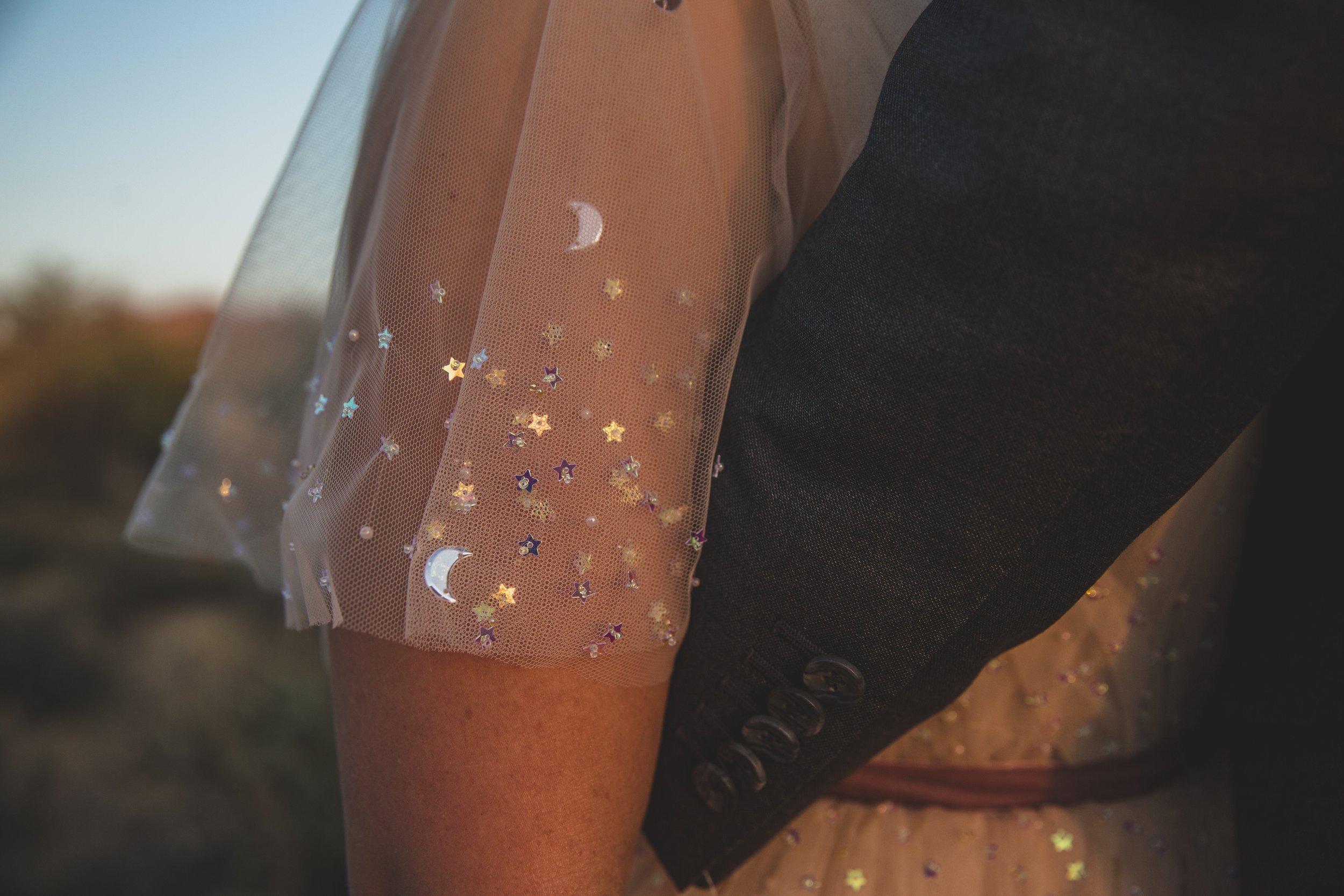 Details of handmade wedding dress, outfit inspiration for intimate Superstition Mountain micro wedding in Arizona by experienced wedding photographer, Jennifer Lind Schutsky. 