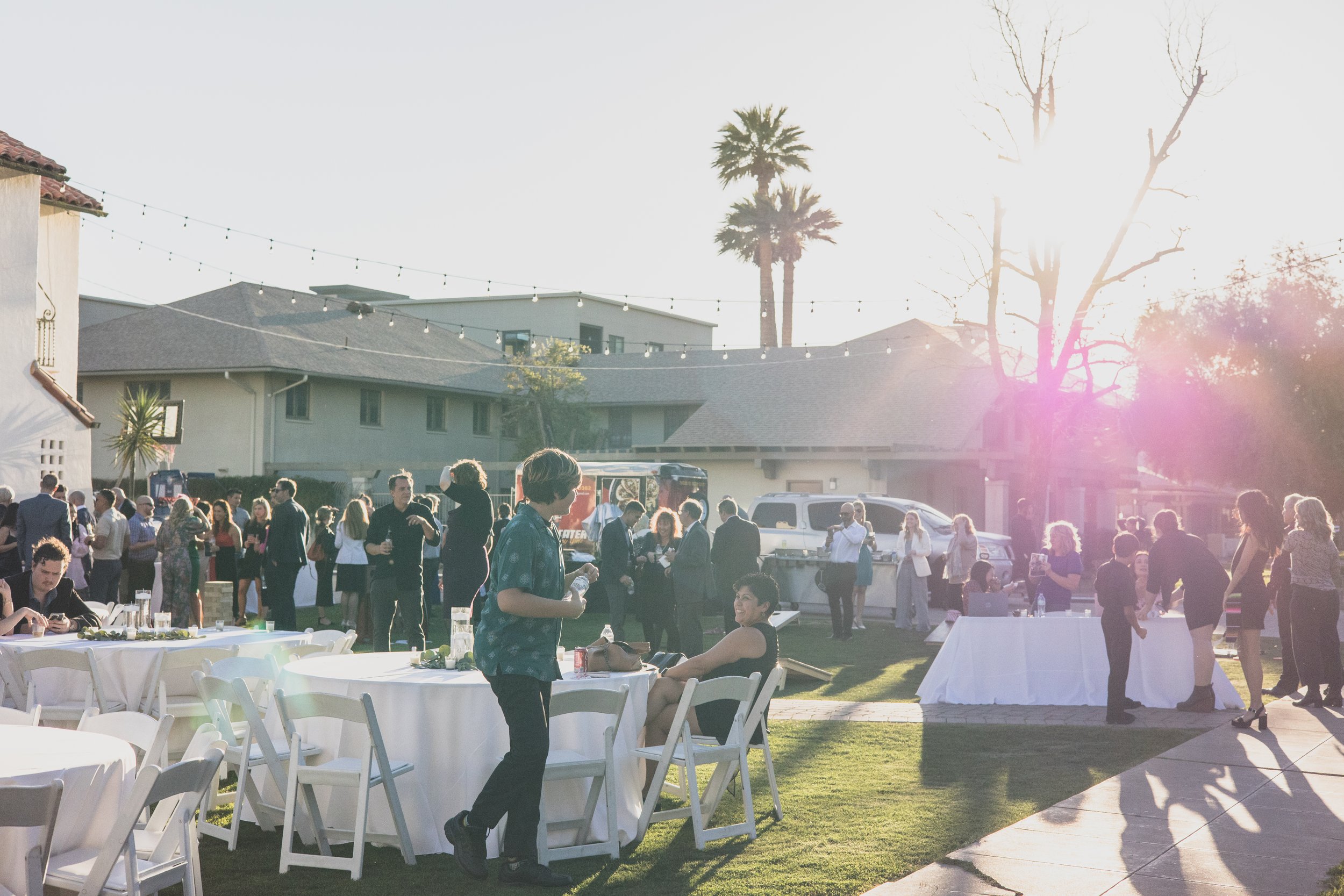 Sunset Private Corporate on the lawn of Historic Downtown Phoenix's newest venue, the Coronado House by Corporate Event Photographer in Phoenix; Jennifer Lind Schutsky.