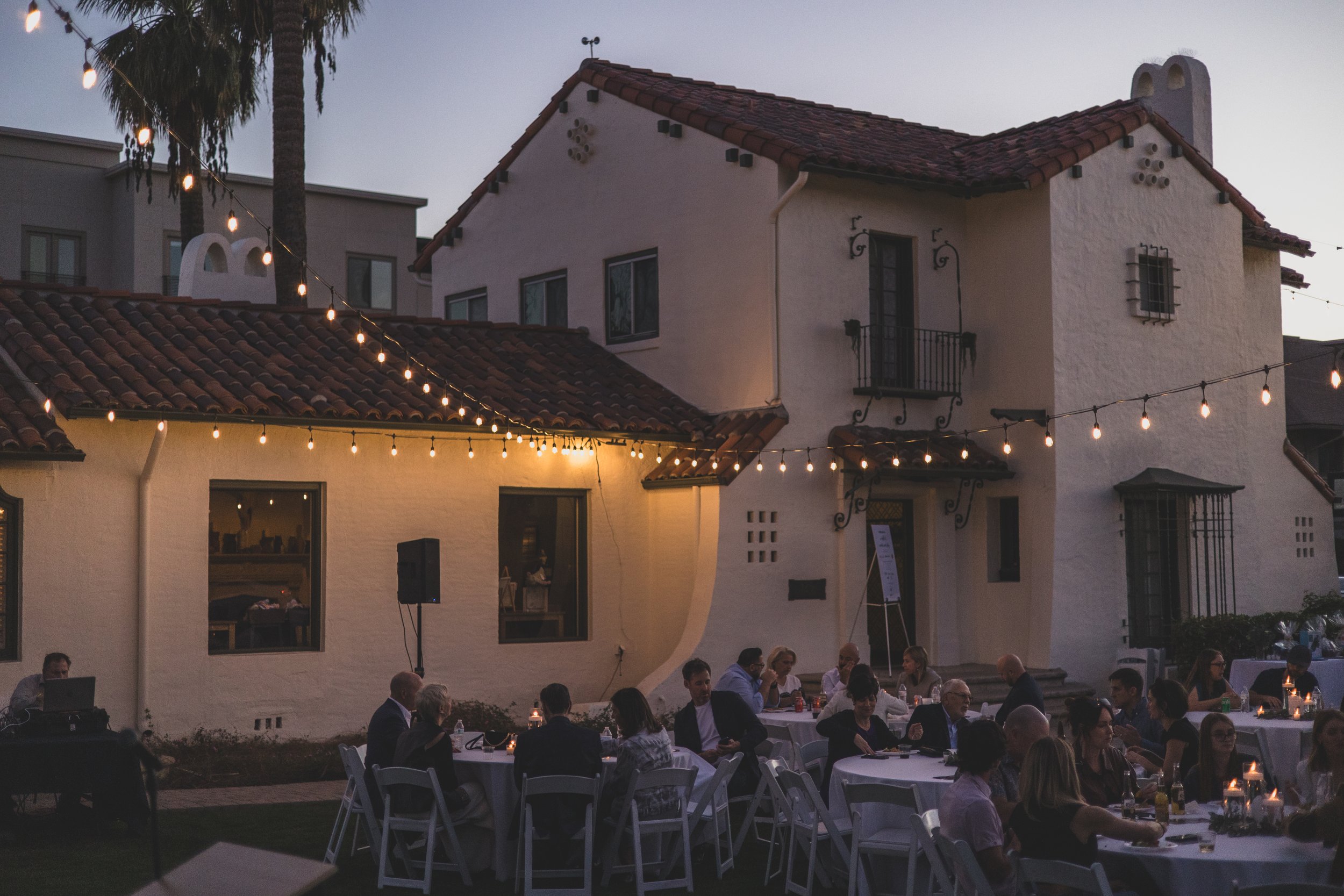 Venue details at night of a Private Corporate event in the Coronado House a Historic Downtown Phoenix's newest venue, by Professional Corporate Event Photographer; Jennifer Lind Schutsky.